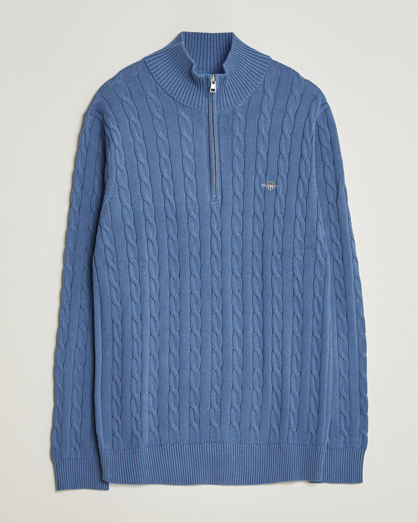 Uomini | Maglieria | Gant | Cotton Cable Half Zip Blue Horizon