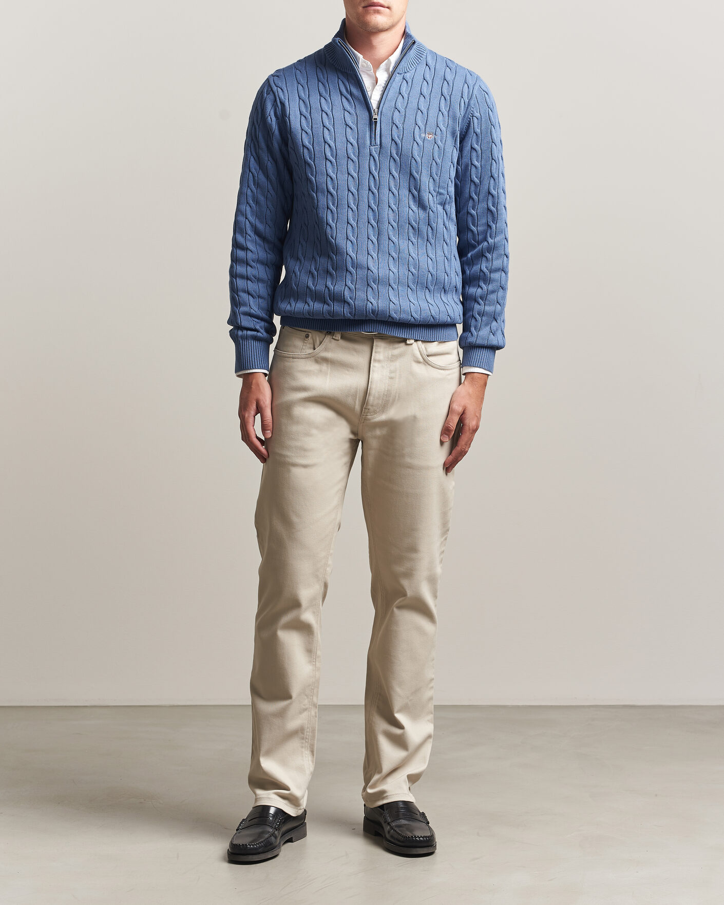 Uomini | Maglieria | Gant | Cotton Cable Half Zip Blue Horizon