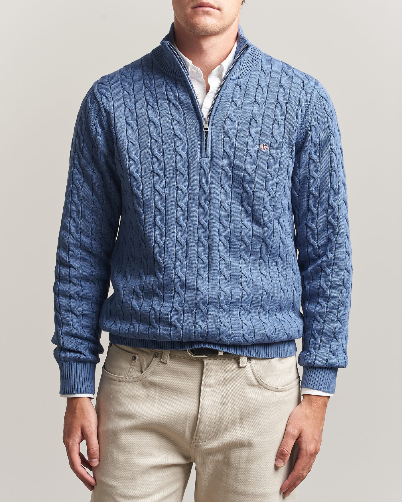 Uomini | Maglieria | Gant | Cotton Cable Half Zip Blue Horizon