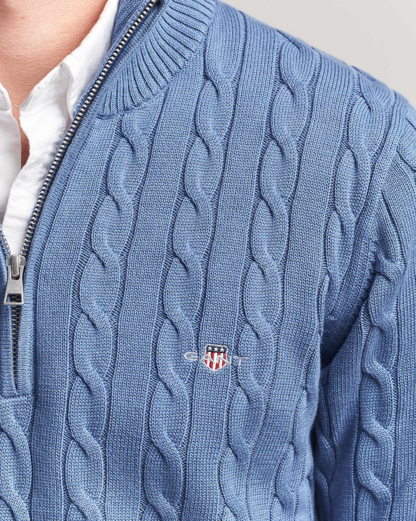 Uomini | Maglieria | Gant | Cotton Cable Half Zip Blue Horizon