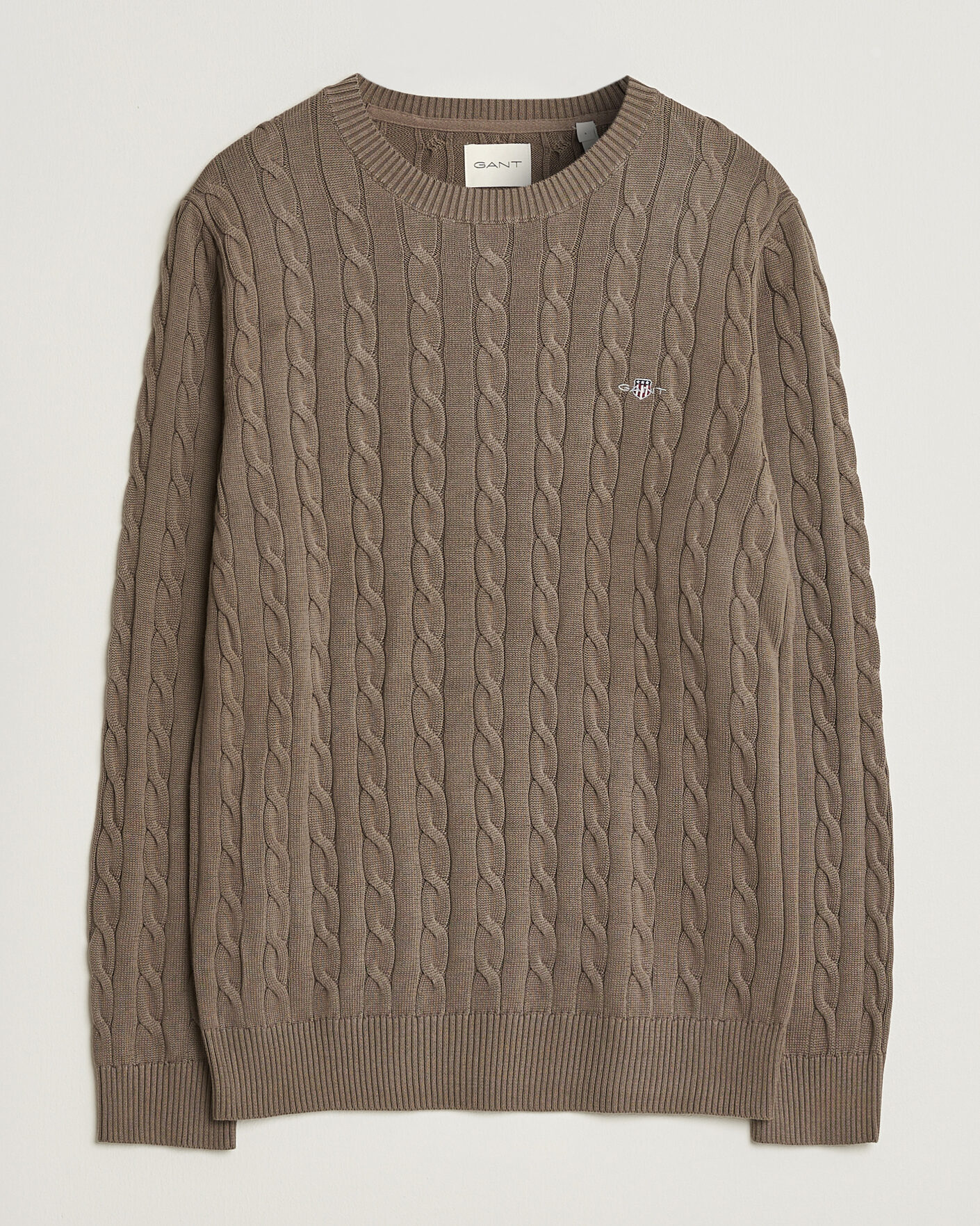 Uomini | Maglieria | Gant | Cotton Cable Crew Neck Faded Taupe