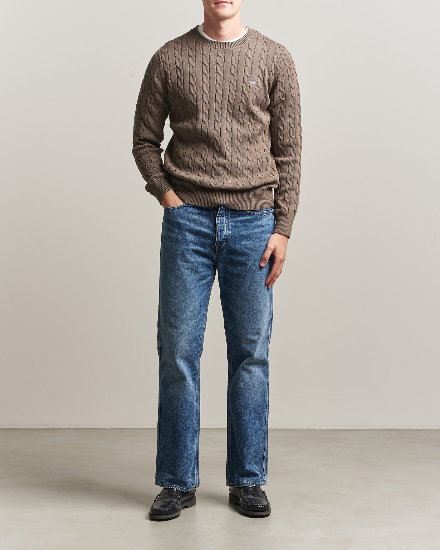 Uomini | Maglieria | Gant | Cotton Cable Crew Neck Faded Taupe