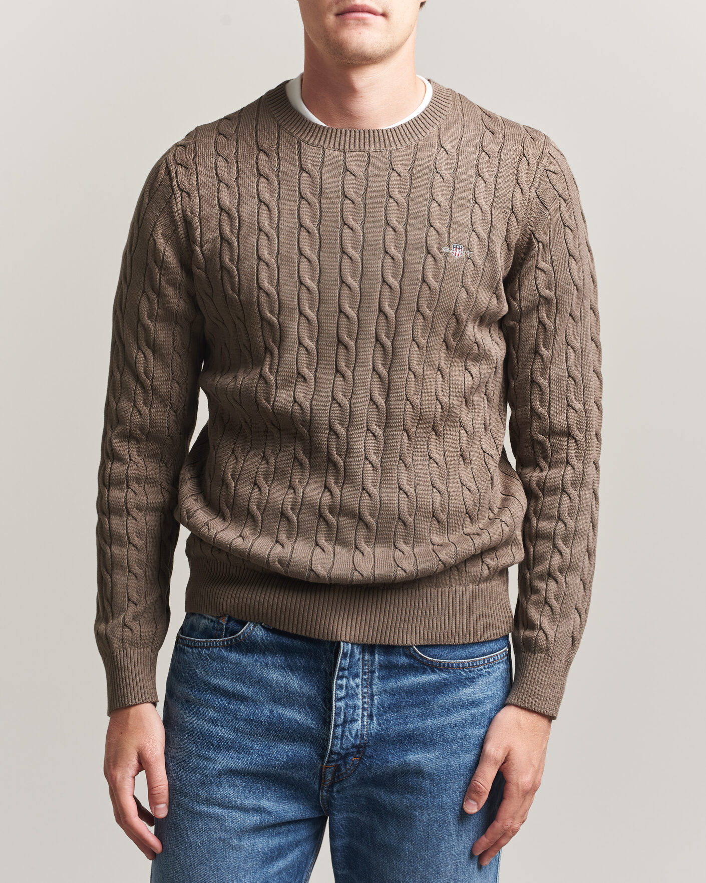 Uomini | Maglieria | Gant | Cotton Cable Crew Neck Faded Taupe