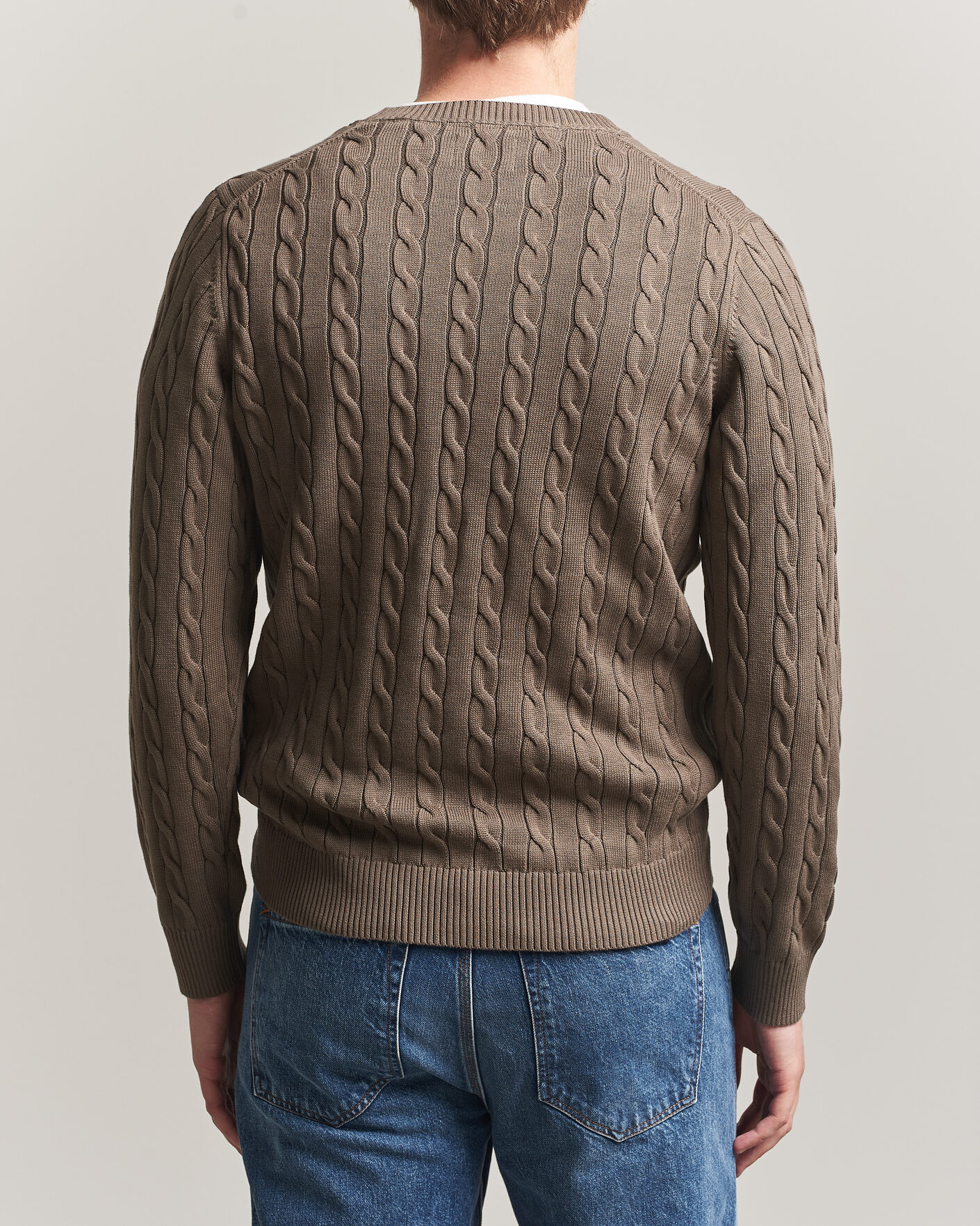 Uomini | Maglieria | Gant | Cotton Cable Crew Neck Faded Taupe