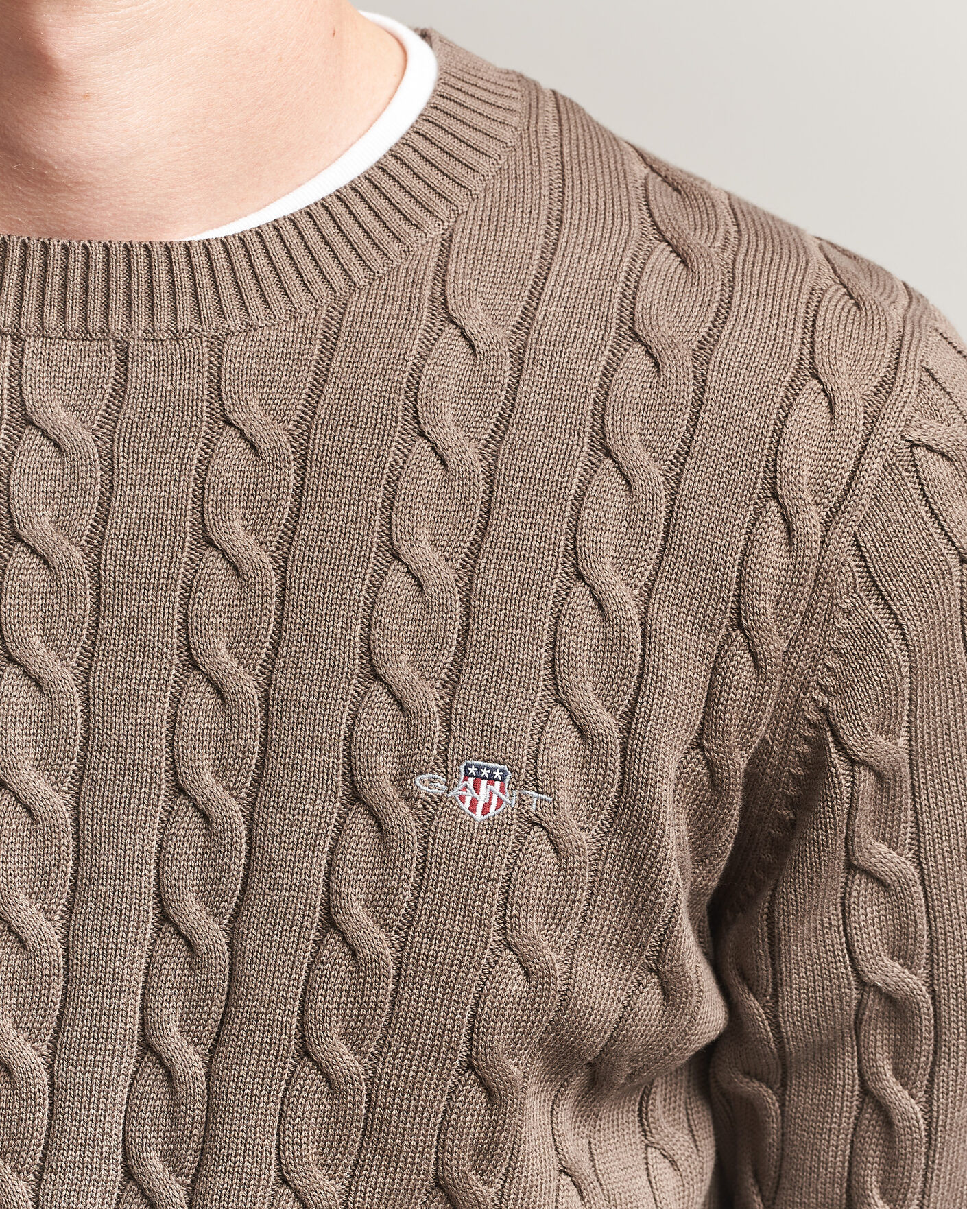 Uomini | Maglieria | Gant | Cotton Cable Crew Neck Faded Taupe