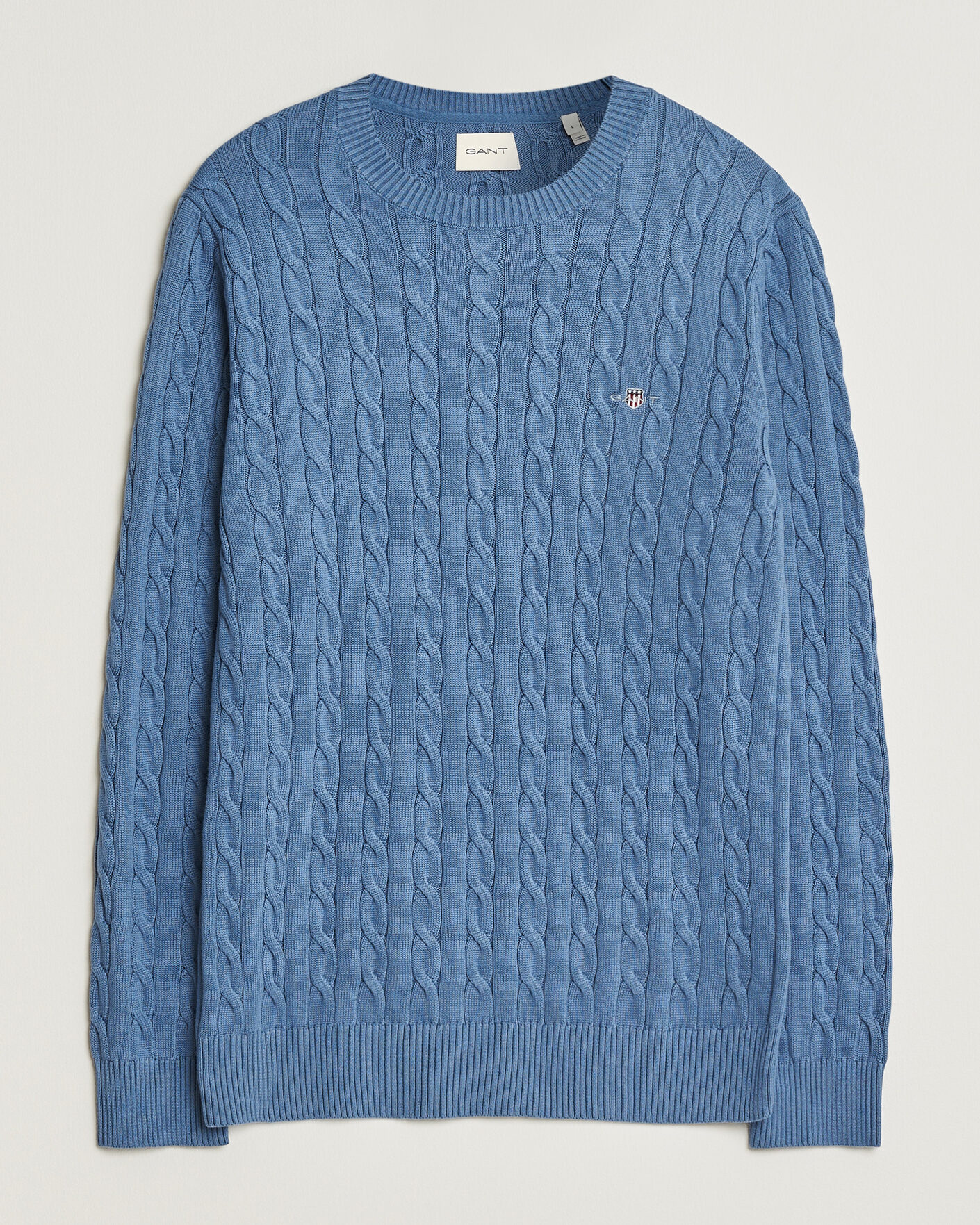 Uomini | Maglieria | Gant | Cotton Cable Crew Neck Blue Horizon