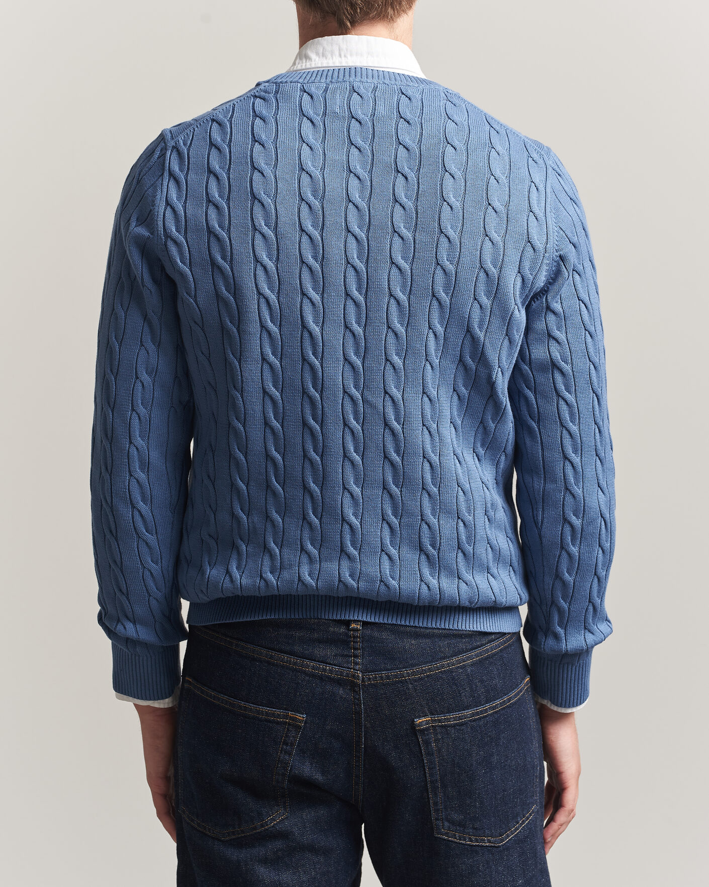Uomini | Maglieria | Gant | Cotton Cable Crew Neck Blue Horizon