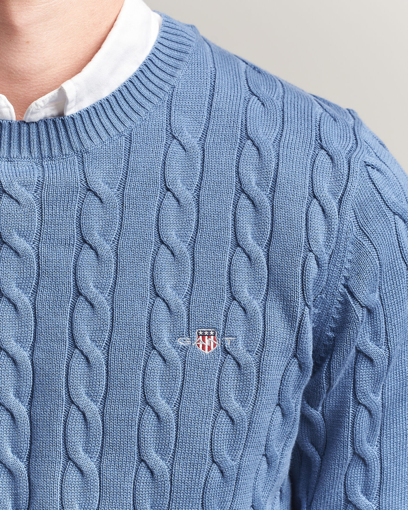 Uomini | Maglieria | Gant | Cotton Cable Crew Neck Blue Horizon