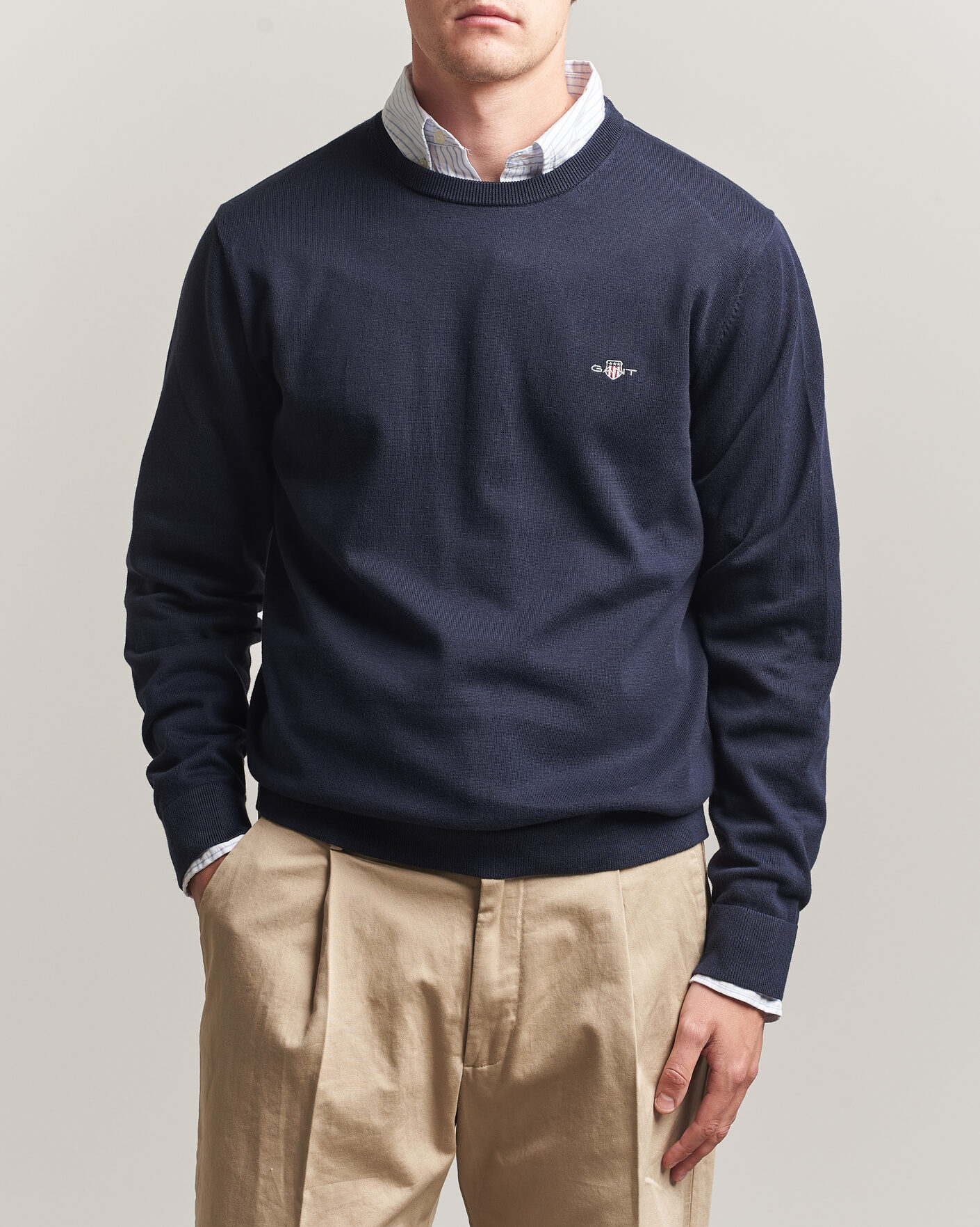 Uomini | Maglieria | Gant | Classic Cotton Crew Neck Evening Blue