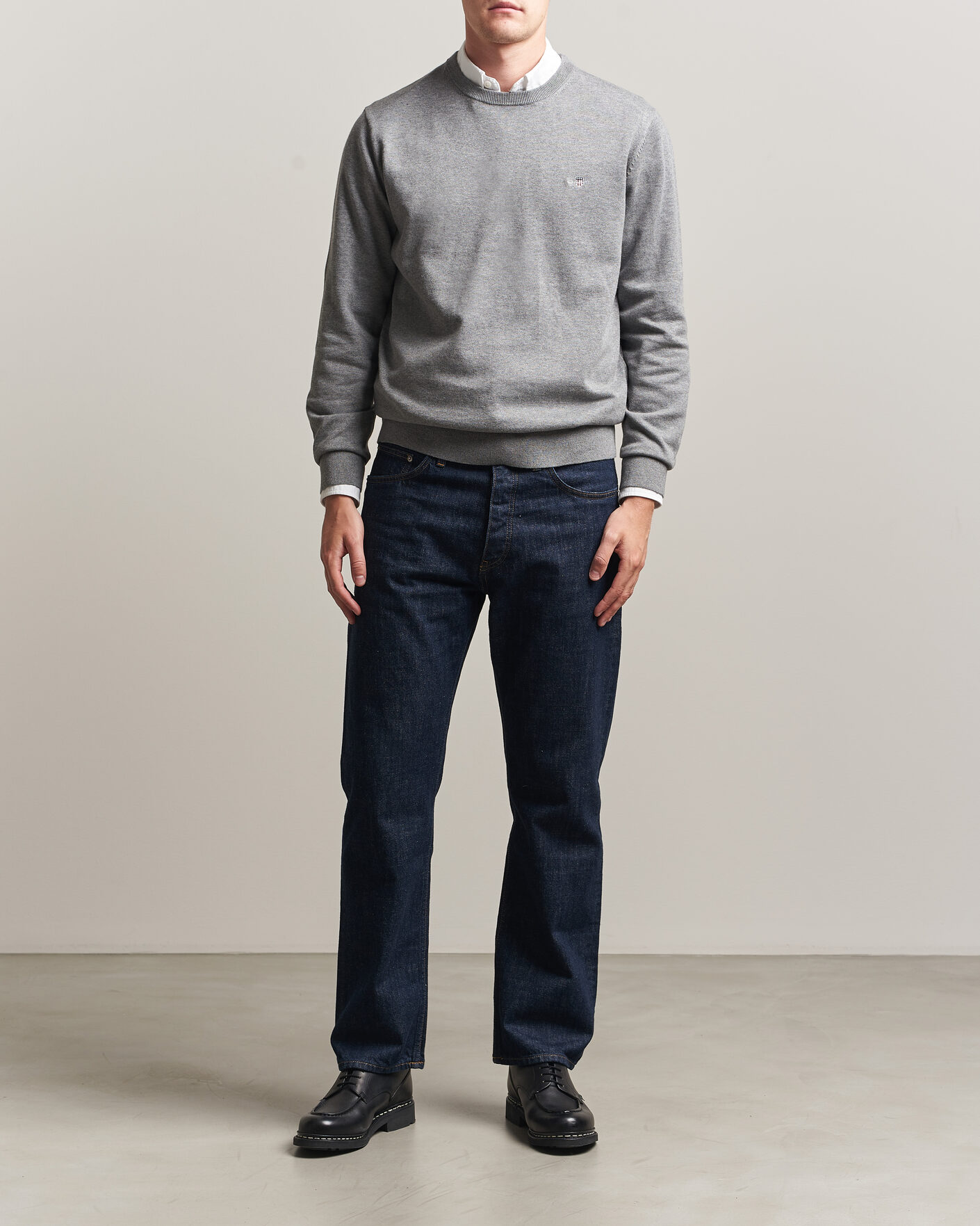 Uomini | Maglieria | Gant | Classic Cotton Crew Neck Dark Grey Melange