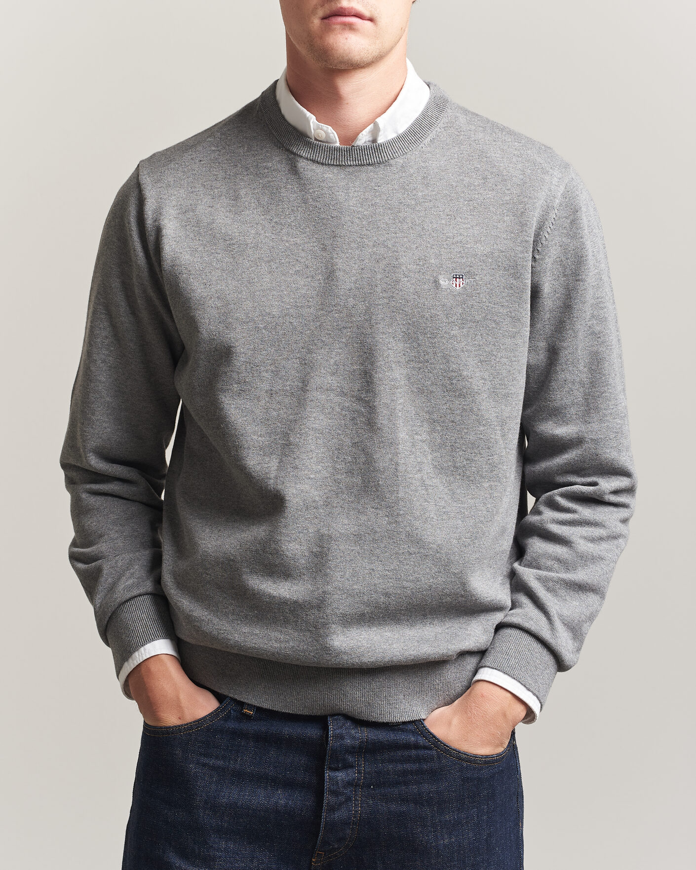Uomini | Maglieria | Gant | Classic Cotton Crew Neck Dark Grey Melange