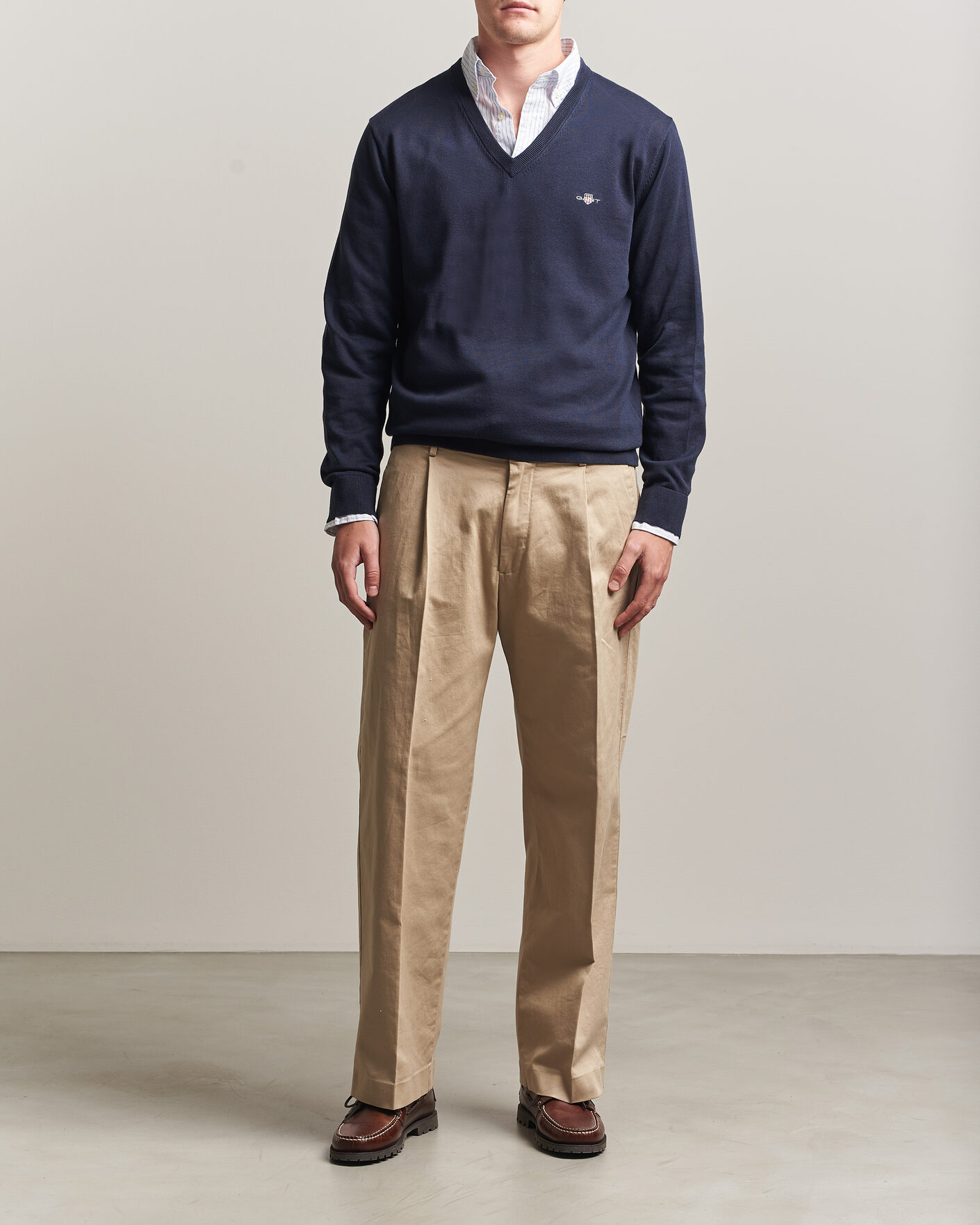 Uomini | Maglieria | Gant | Classic Cotton V-Neck Evening Blue