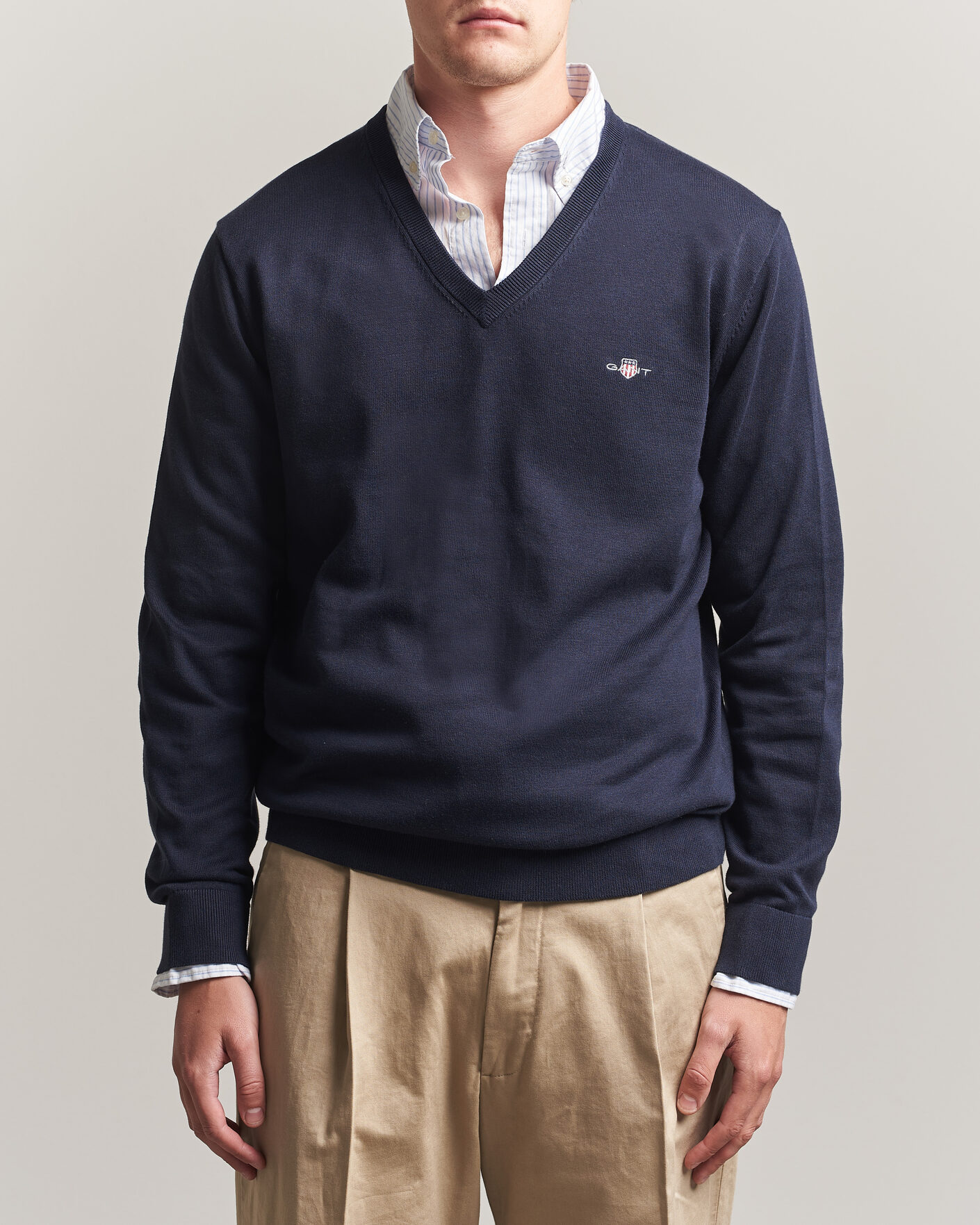 Uomini | Maglieria | Gant | Classic Cotton V-Neck Evening Blue