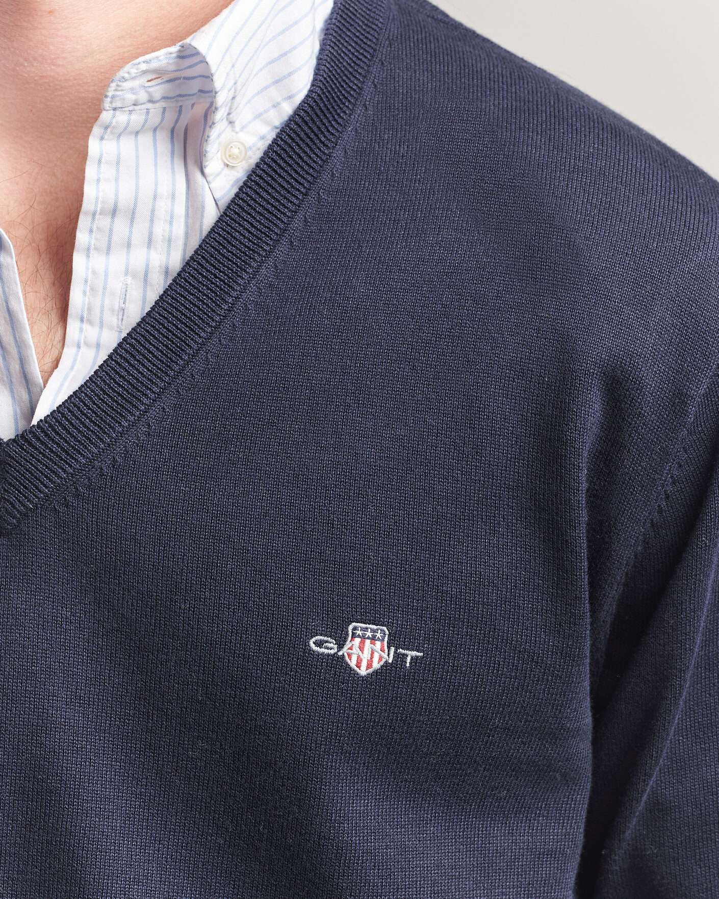 Uomini | Maglieria | Gant | Classic Cotton V-Neck Evening Blue