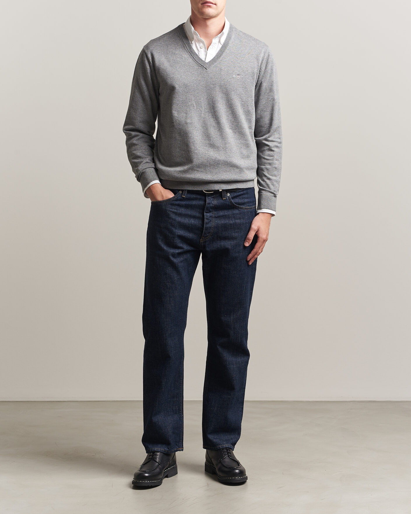 Uomini | Maglieria | Gant | Classic Cotton V-Neck Dark Grey Melange