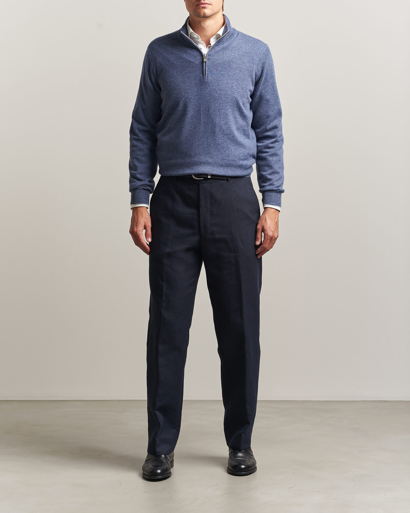 Uomini | Maglieria | Brunello Cucinelli | 2 Ply Cashmere Half Zip Denim Blue
