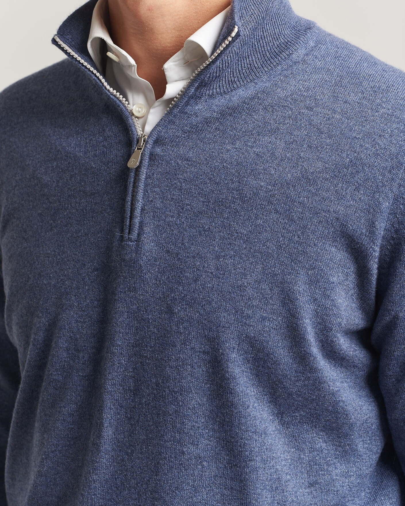 Uomini | Maglieria | Brunello Cucinelli | 2 Ply Cashmere Half Zip Denim Blue