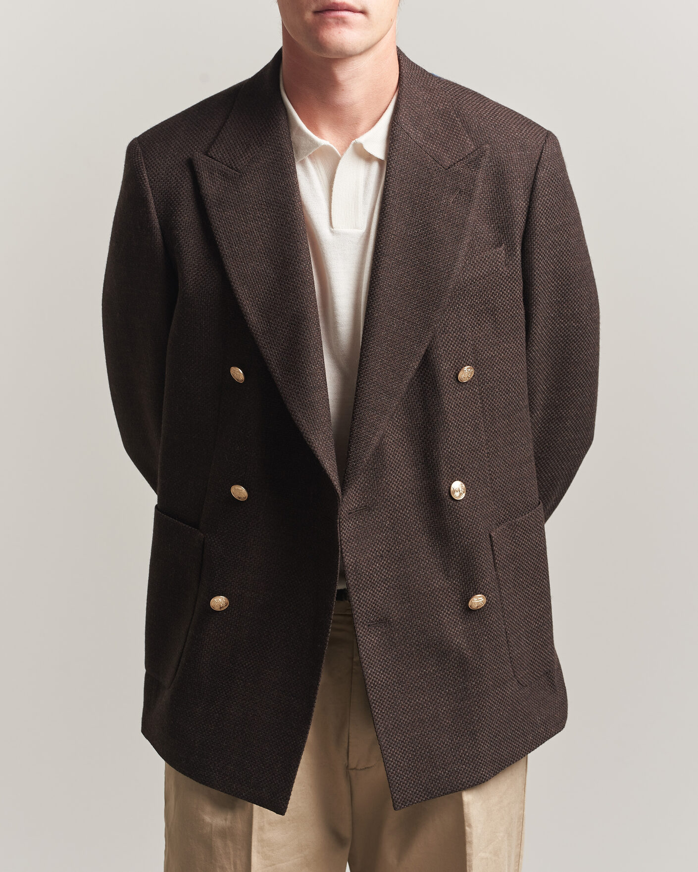 Uomini | Blazers | Gant | Wool Textured Double Breasted Blazer Black Brown
