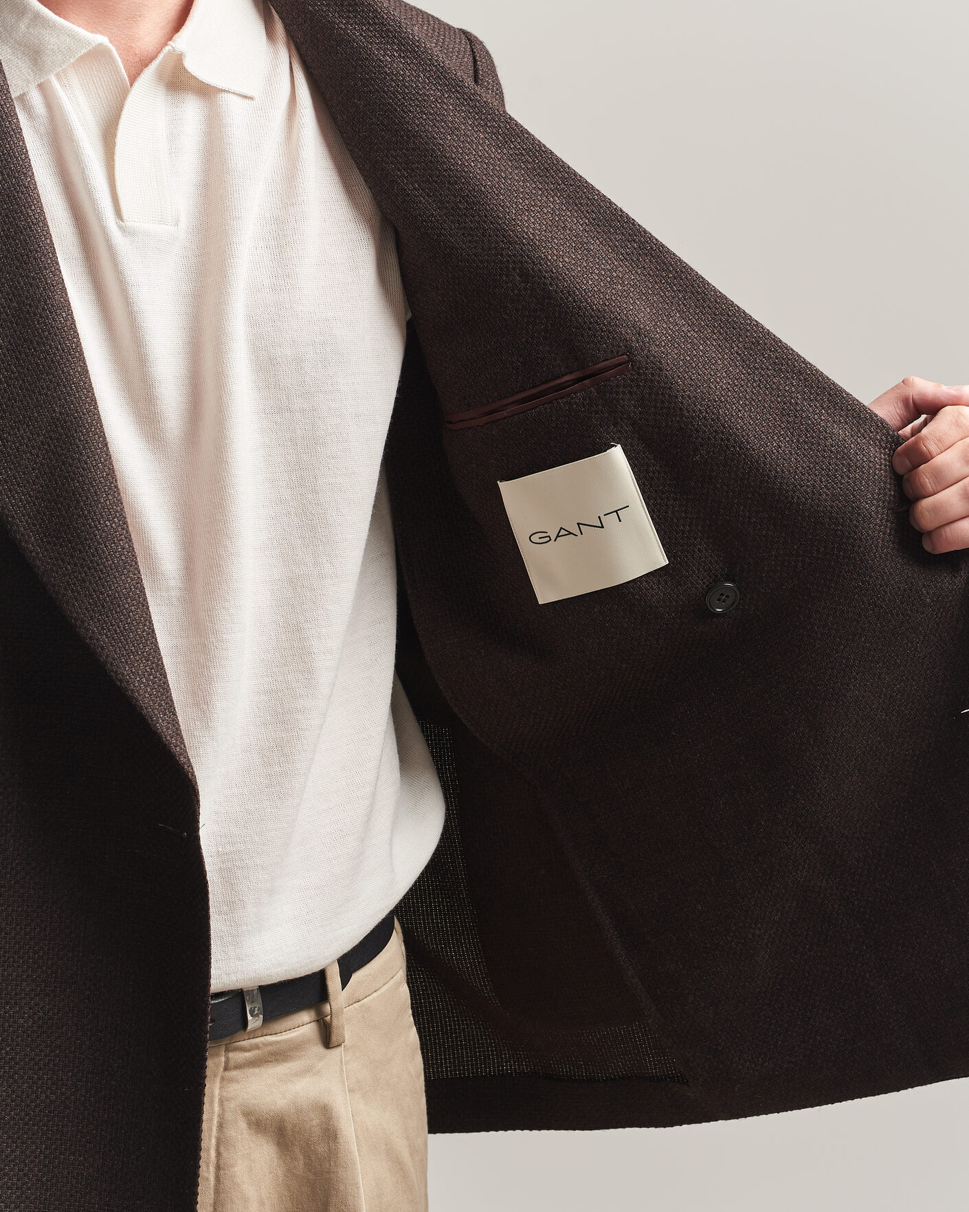 Uomini | Blazers | Gant | Wool Textured Double Breasted Blazer Black Brown