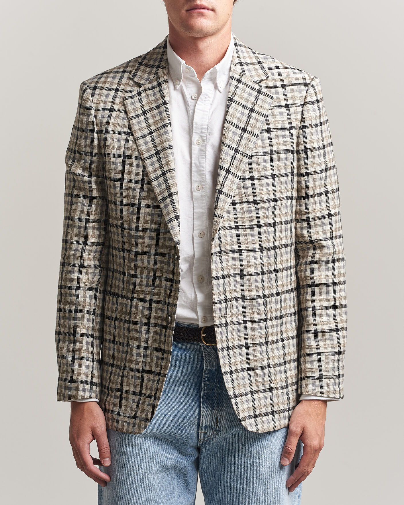 Uomini | Blazers | Gant | Wool/Linen Checked Blazer Cream