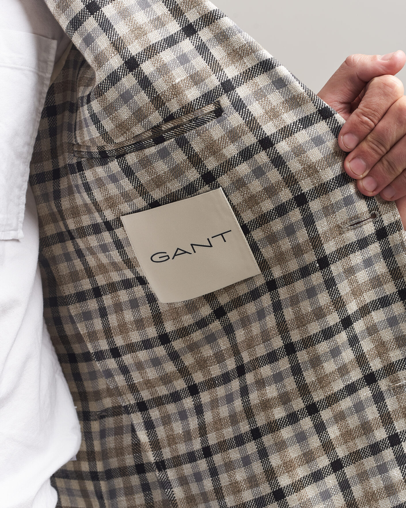 Uomini | Blazers | Gant | Wool/Linen Checked Blazer Cream