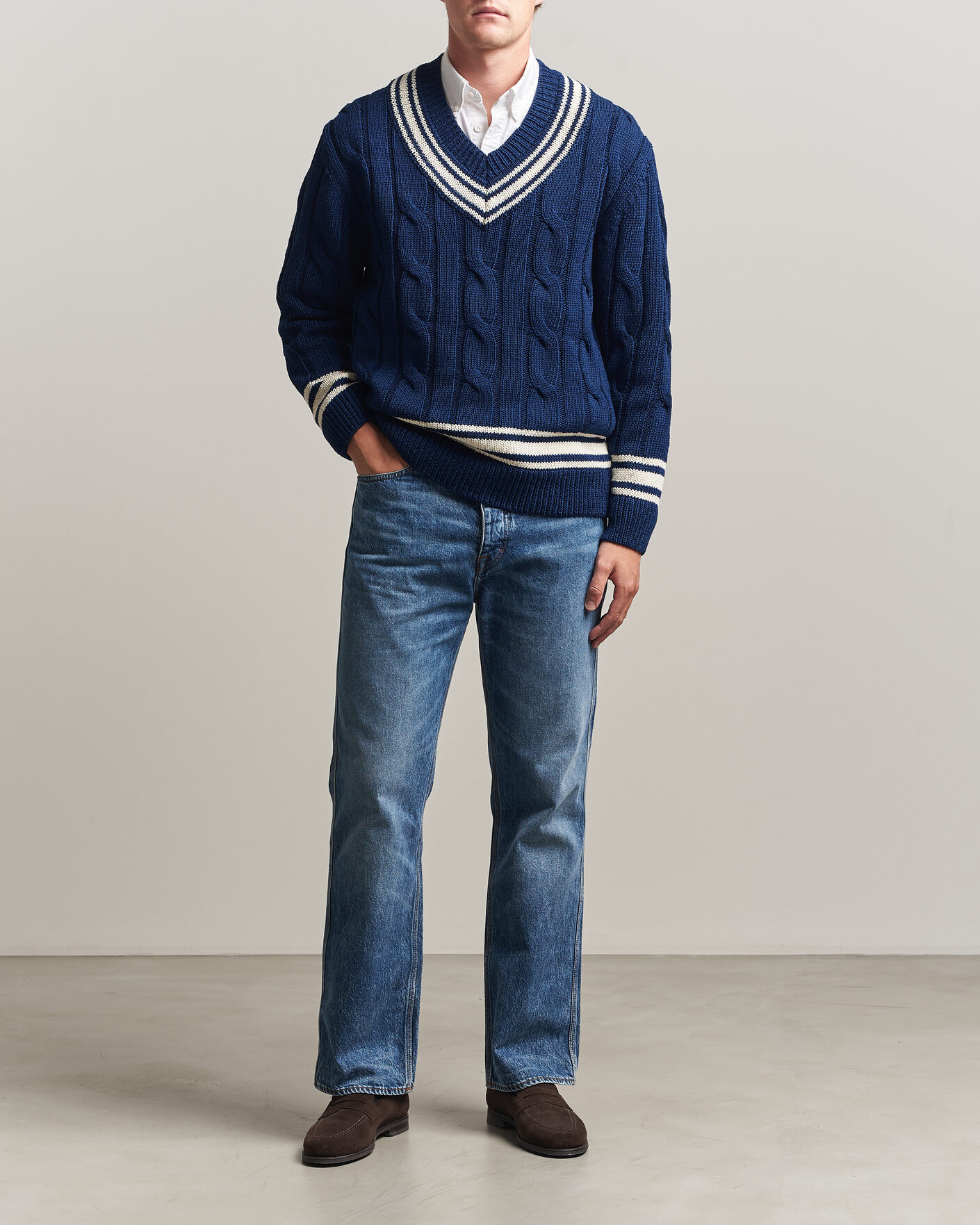 Uomini | Maglieria | Gant | Mercerized Cotton Knitted Cable V-Neck Persian Blue