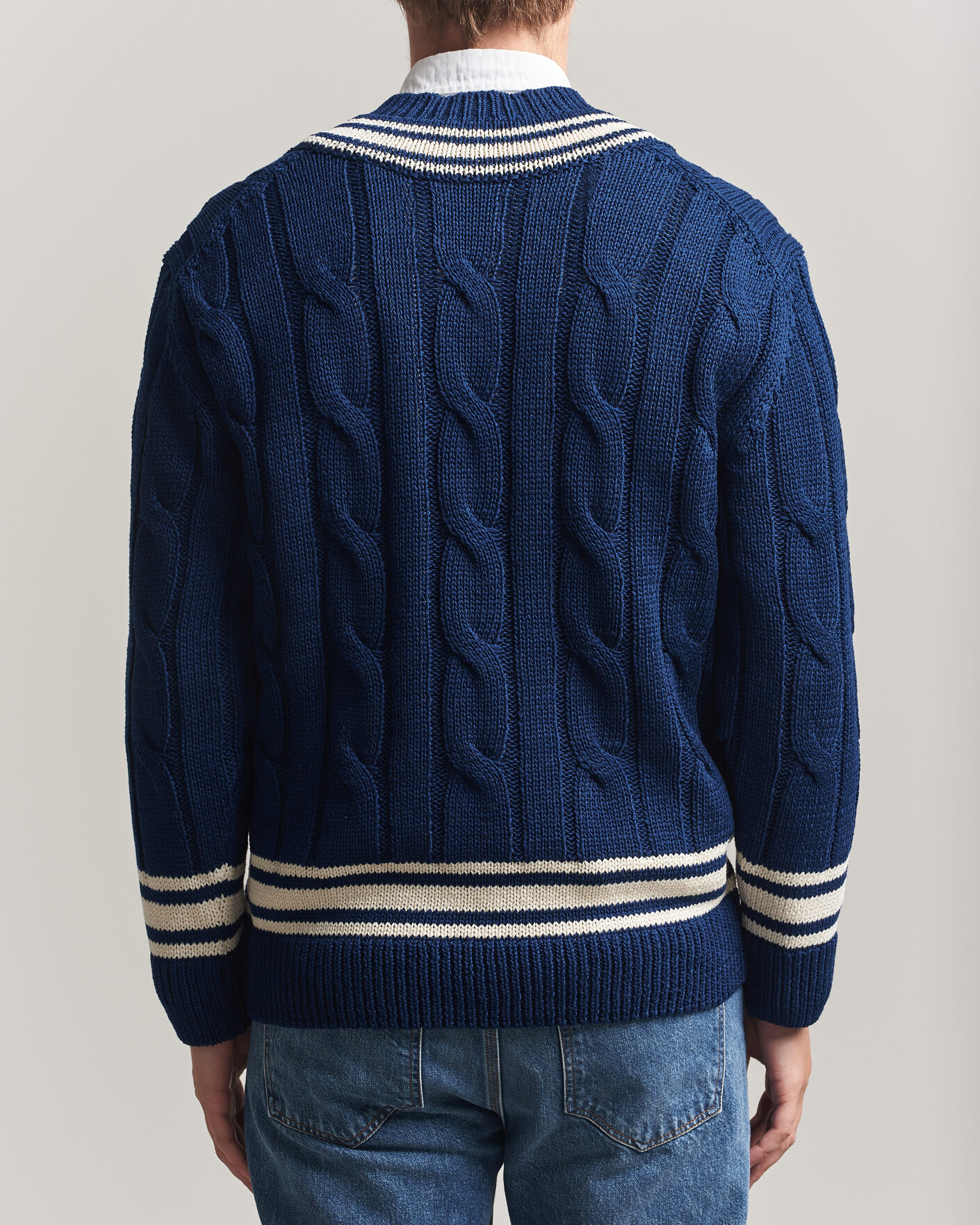 Uomini | Maglieria | Gant | Mercerized Cotton Knitted Cable V-Neck Persian Blue
