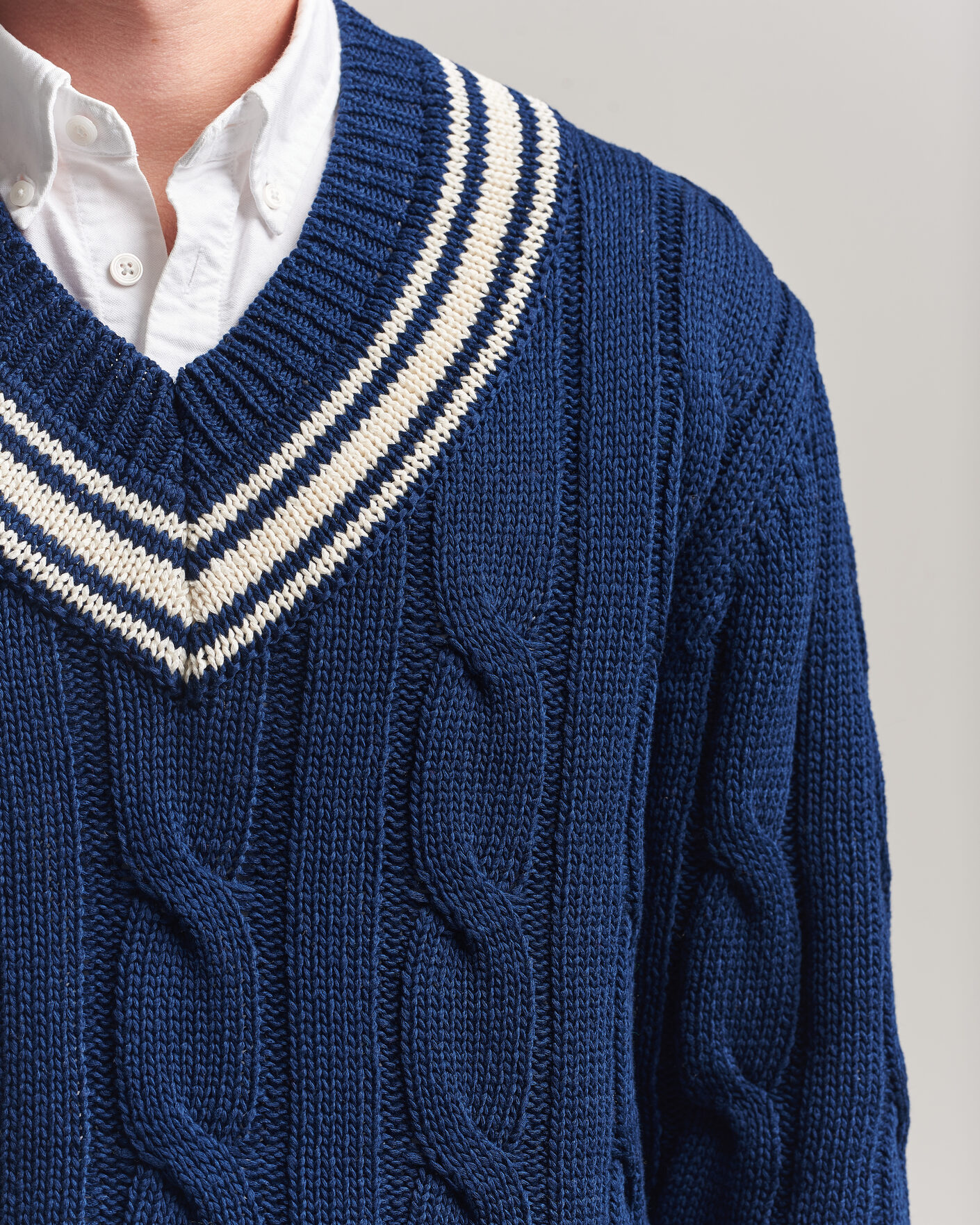 Uomini | Maglieria | Gant | Mercerized Cotton Knitted Cable V-Neck Persian Blue