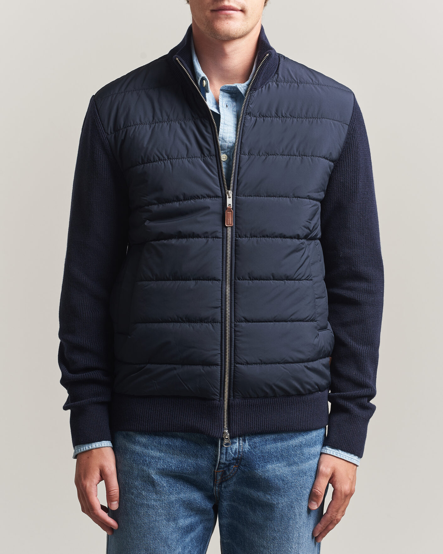 Uomini | Maglieria | Gant | Hybrid Full Zip Evening Blue