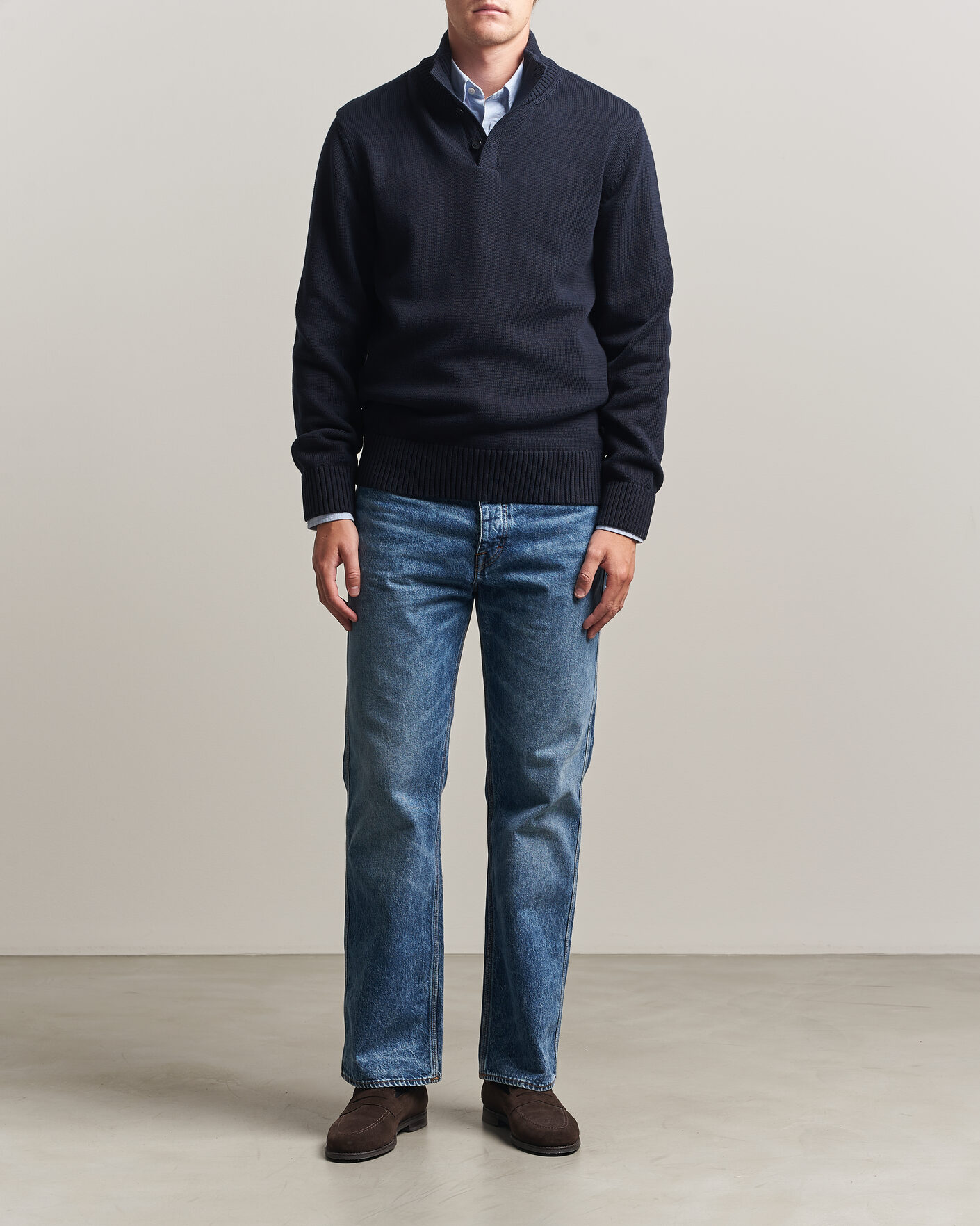 Uomini | Maglieria | Gant | Supima Cotton Half Buttoned Neck Evening Blue