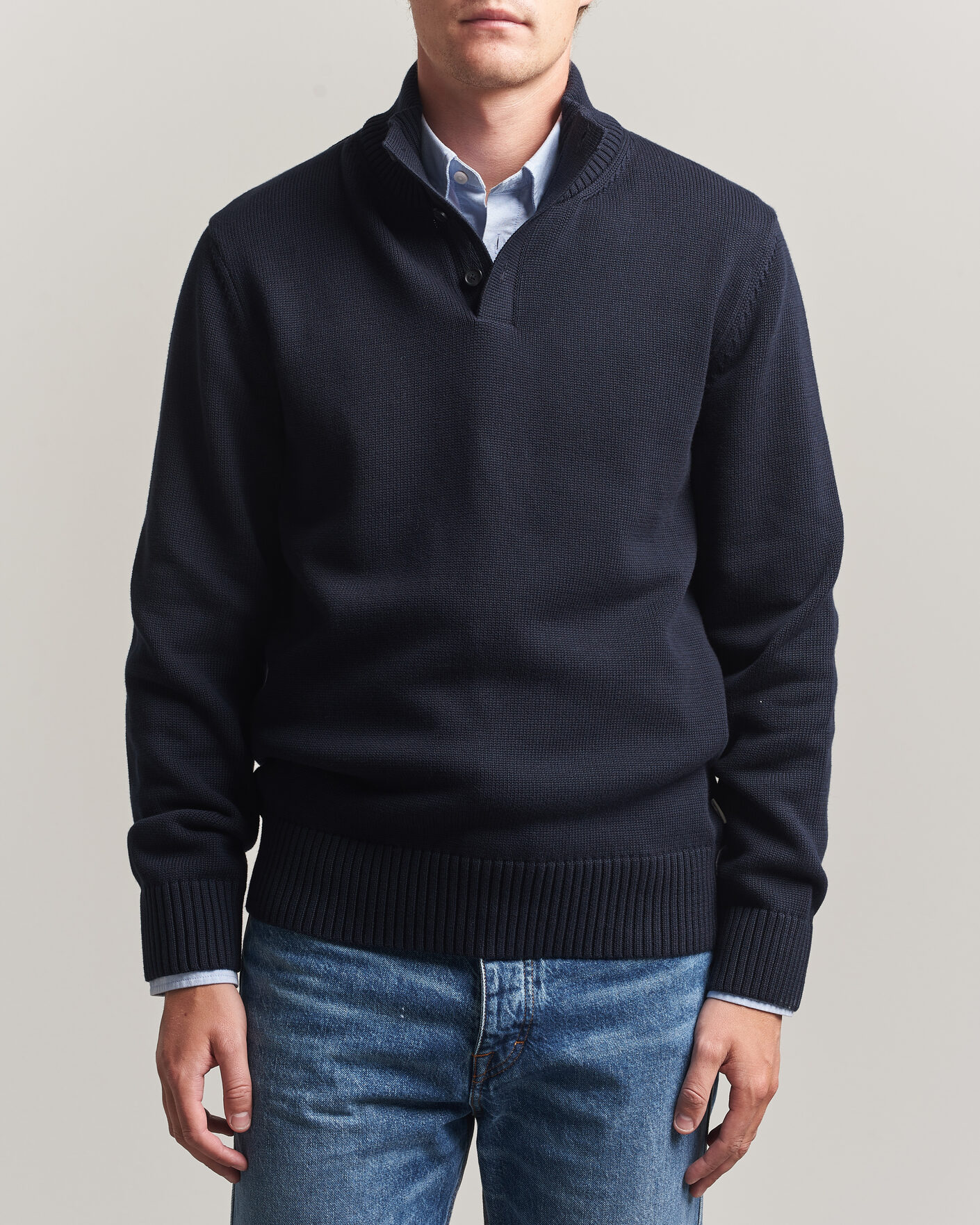 Uomini | Maglieria | Gant | Supima Cotton Half Buttoned Neck Evening Blue