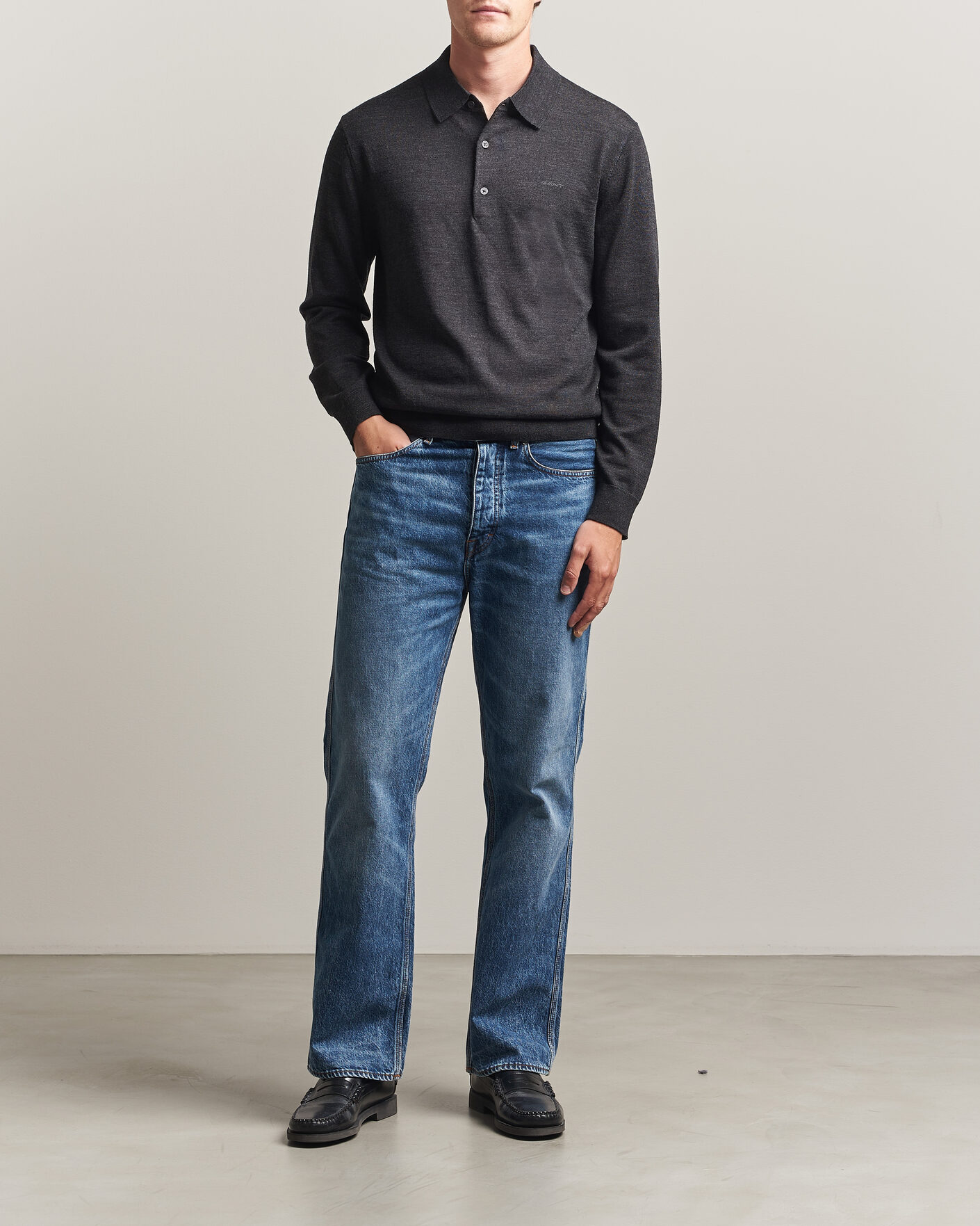 Uomini | Maglieria | Gant | Extrafine Merino Knitted Polo Dark Charcoal Melange