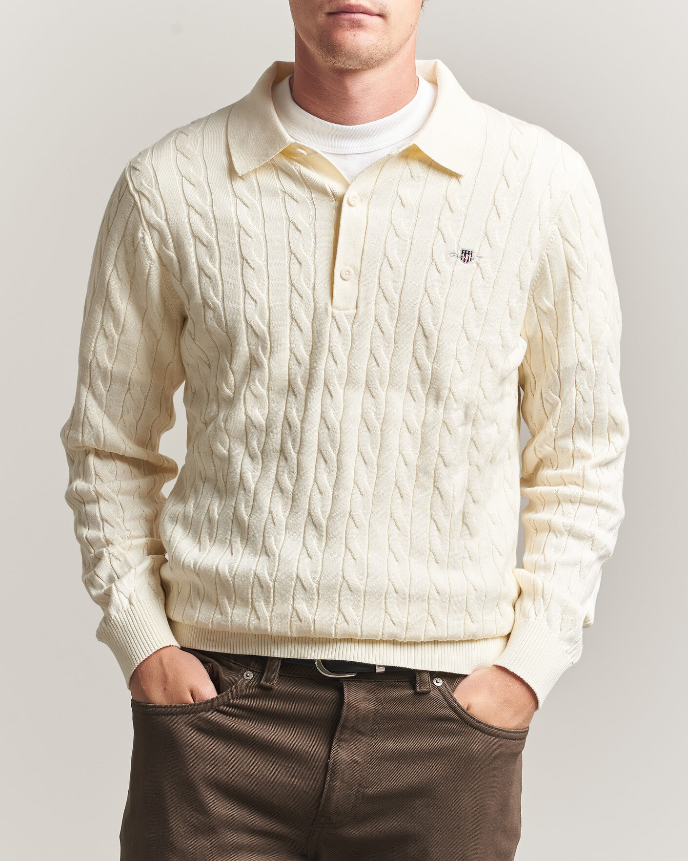 Uomini | Maglieria | Gant | Cotton Cable Polo Cream