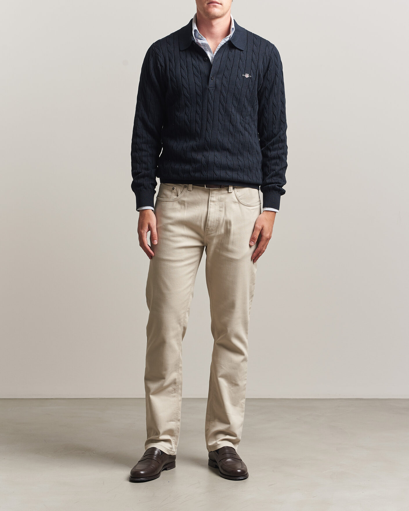 Uomini | Maglieria | Gant | Cotton Cable Polo Evening Blue