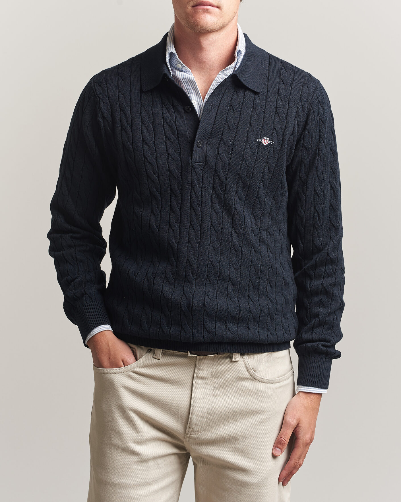 Uomini | Maglieria | Gant | Cotton Cable Polo Evening Blue