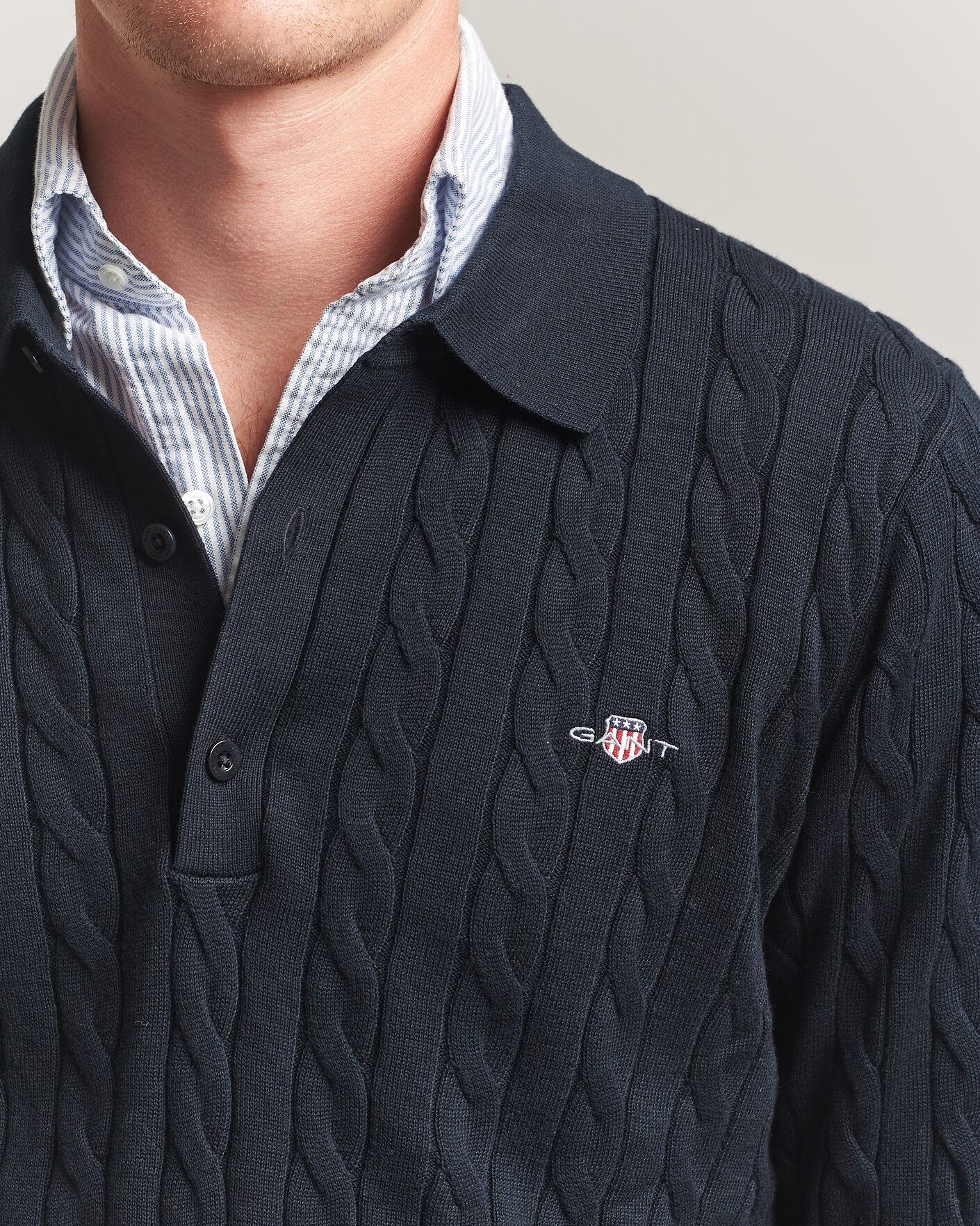 Uomini | Maglieria | Gant | Cotton Cable Polo Evening Blue