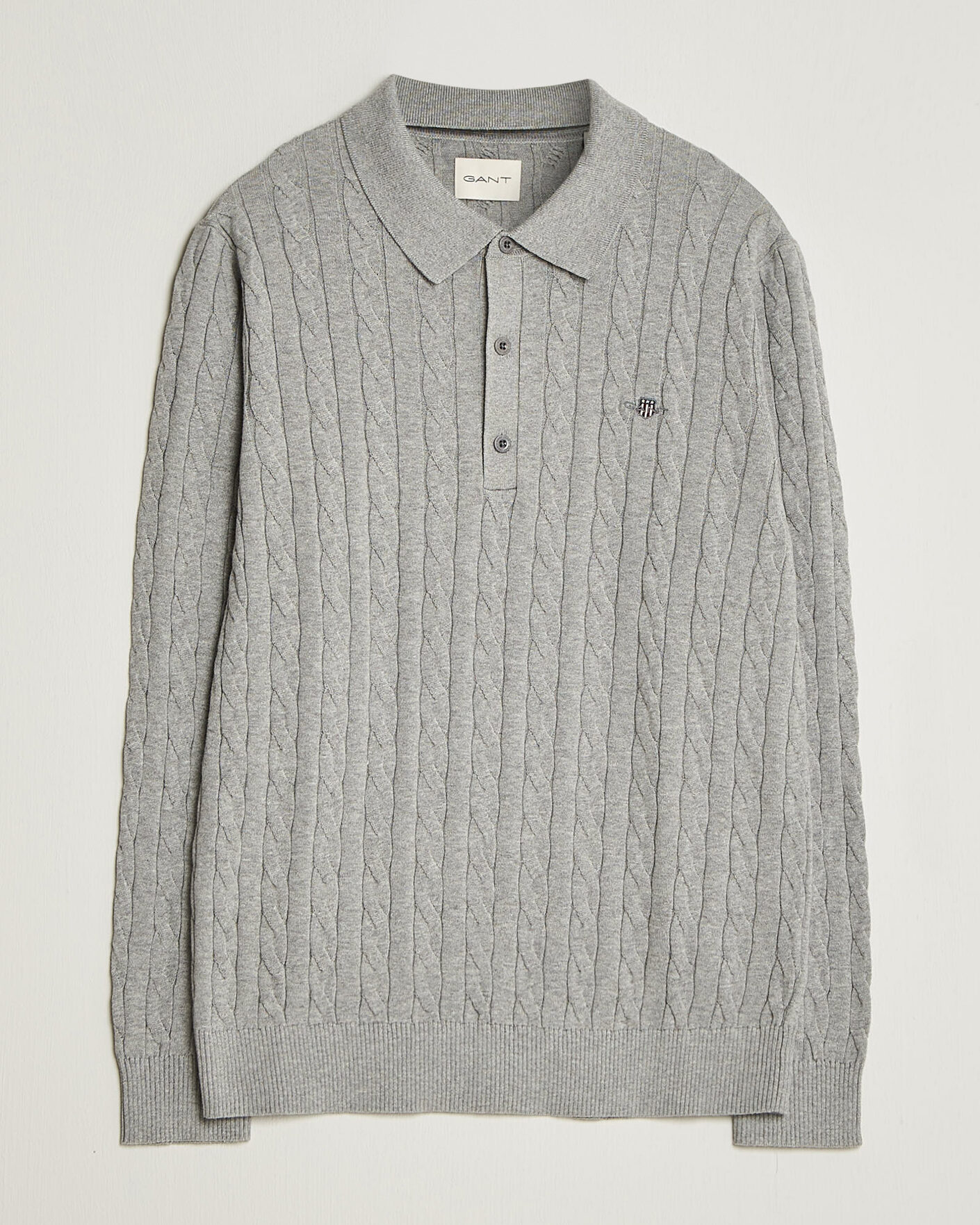 Uomini | Maglieria | Gant | Cotton Cable Polo Grey Melange