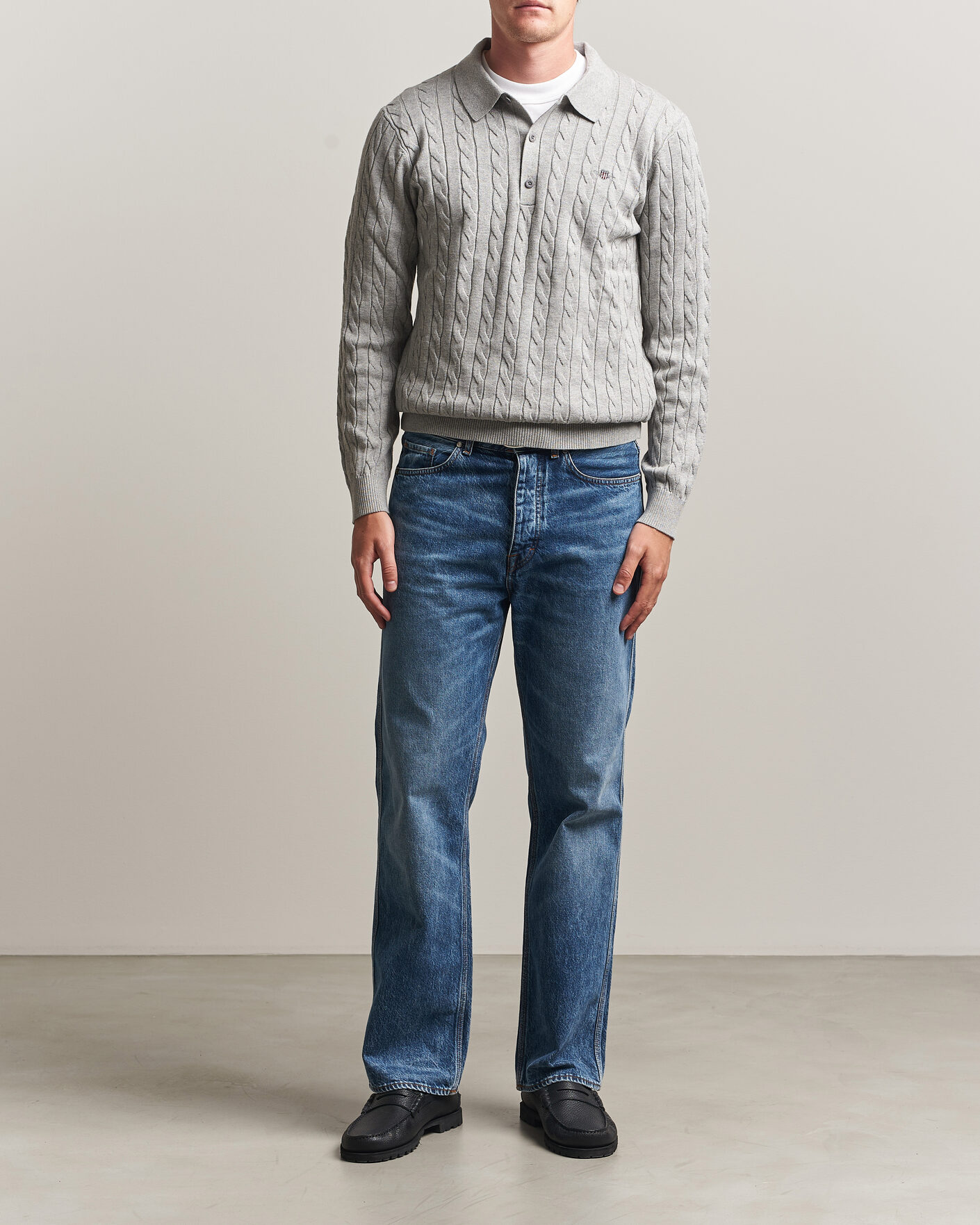 Uomini | Maglieria | Gant | Cotton Cable Polo Grey Melange