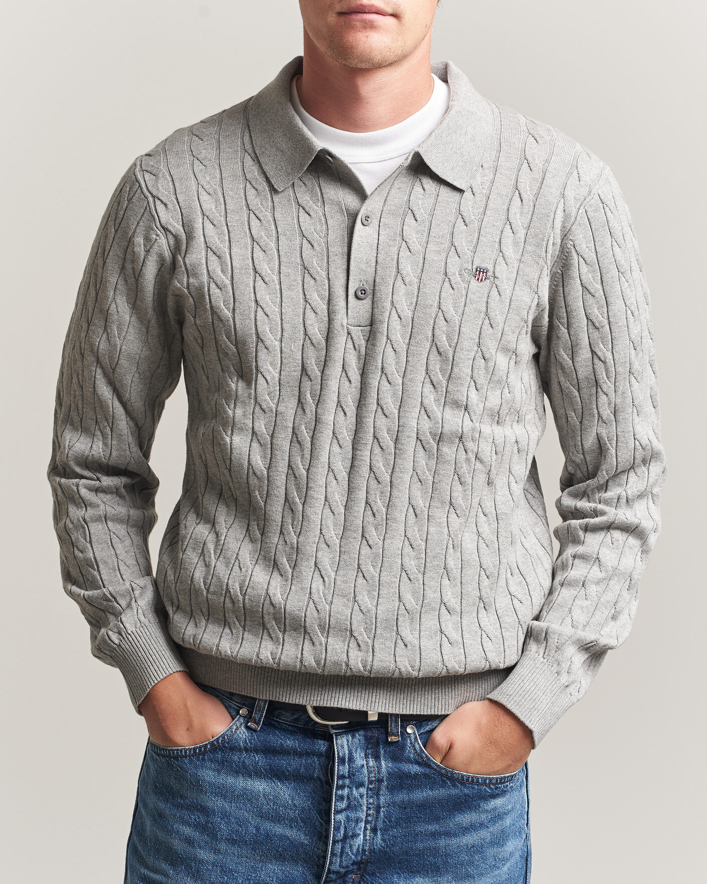 Uomini | Maglieria | Gant | Cotton Cable Polo Grey Melange