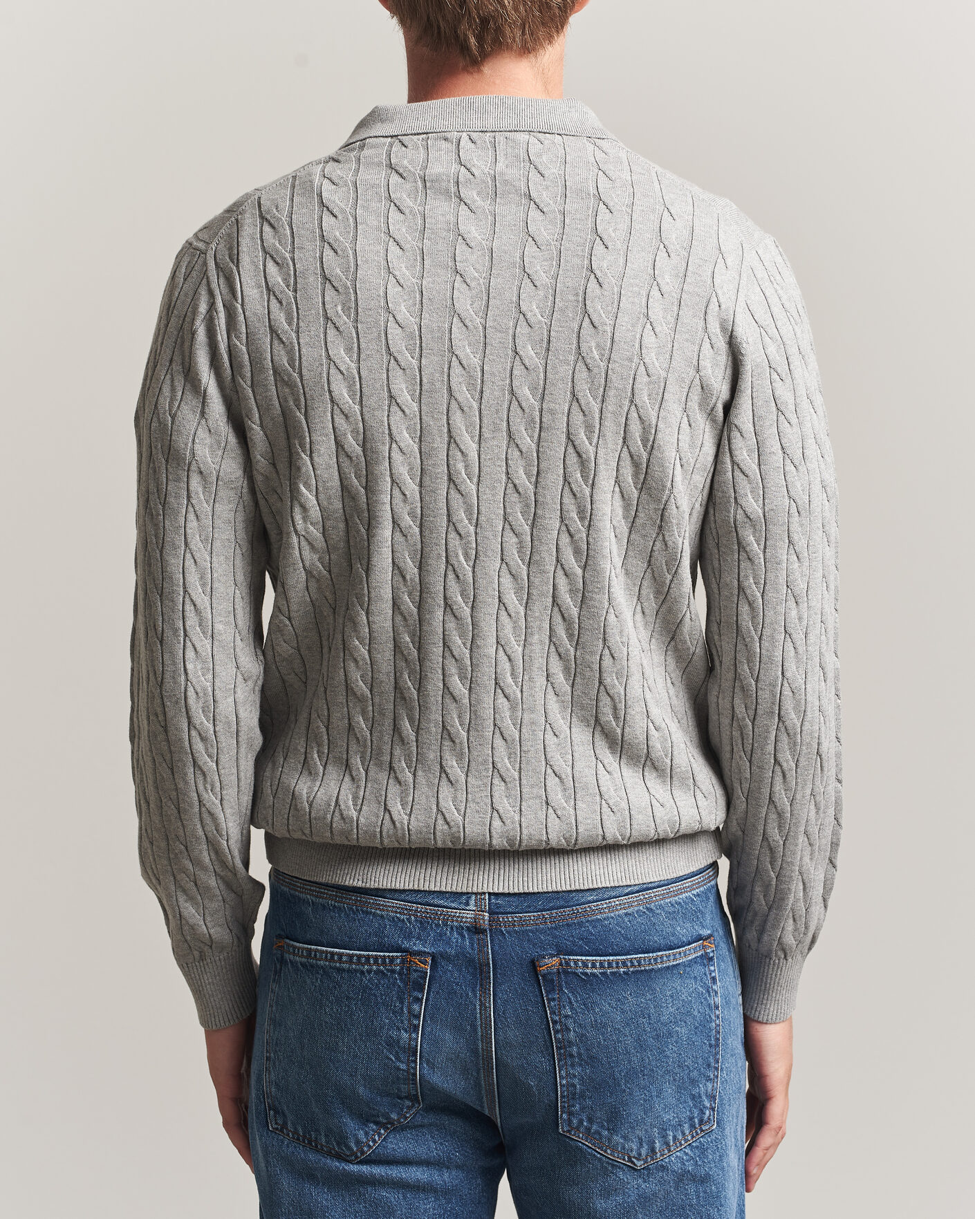 Uomini | Maglieria | Gant | Cotton Cable Polo Grey Melange