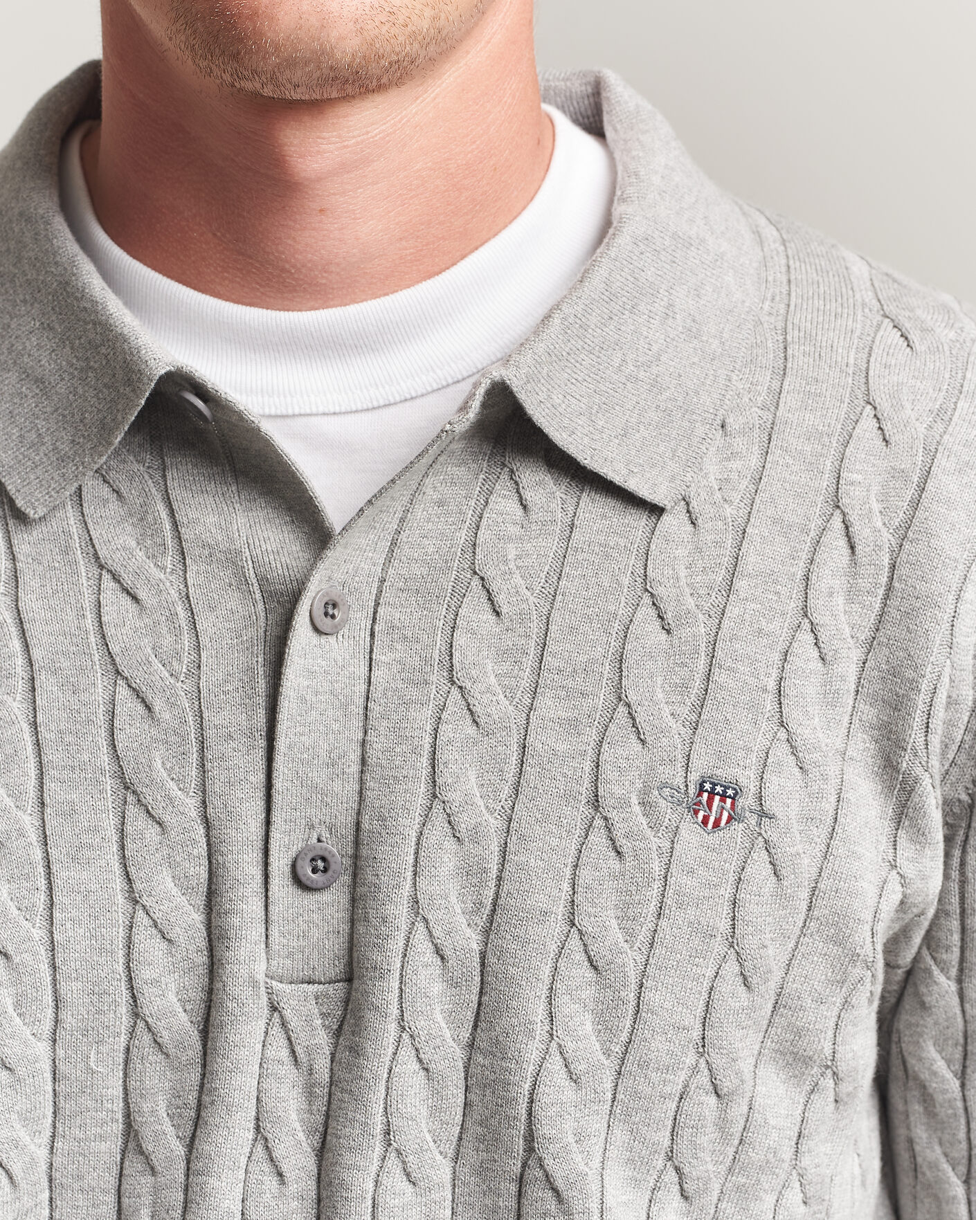 Uomini | Maglieria | Gant | Cotton Cable Polo Grey Melange