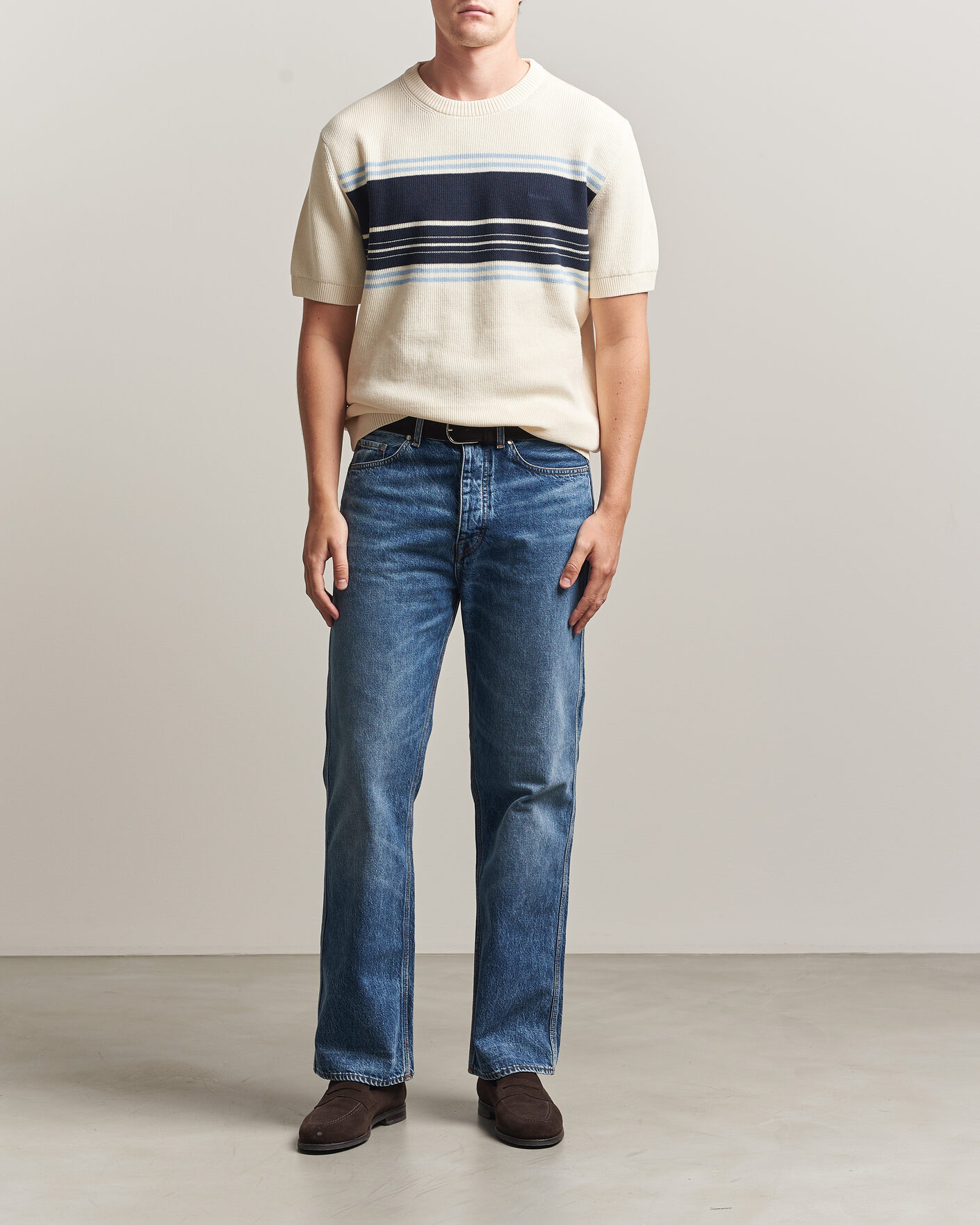 Uomini | T-shirt | Gant | Knitted Striped T-shirt Cream