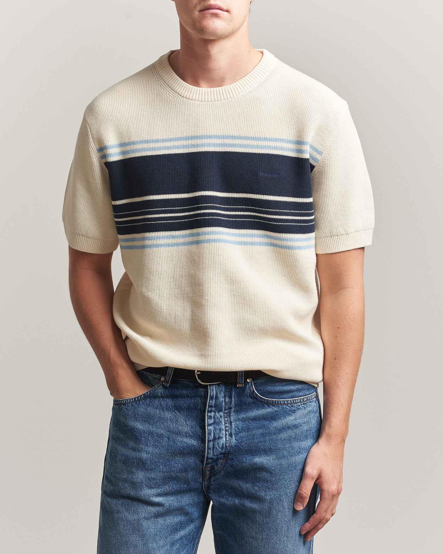 Uomini | T-shirt | Gant | Knitted Striped T-shirt Cream