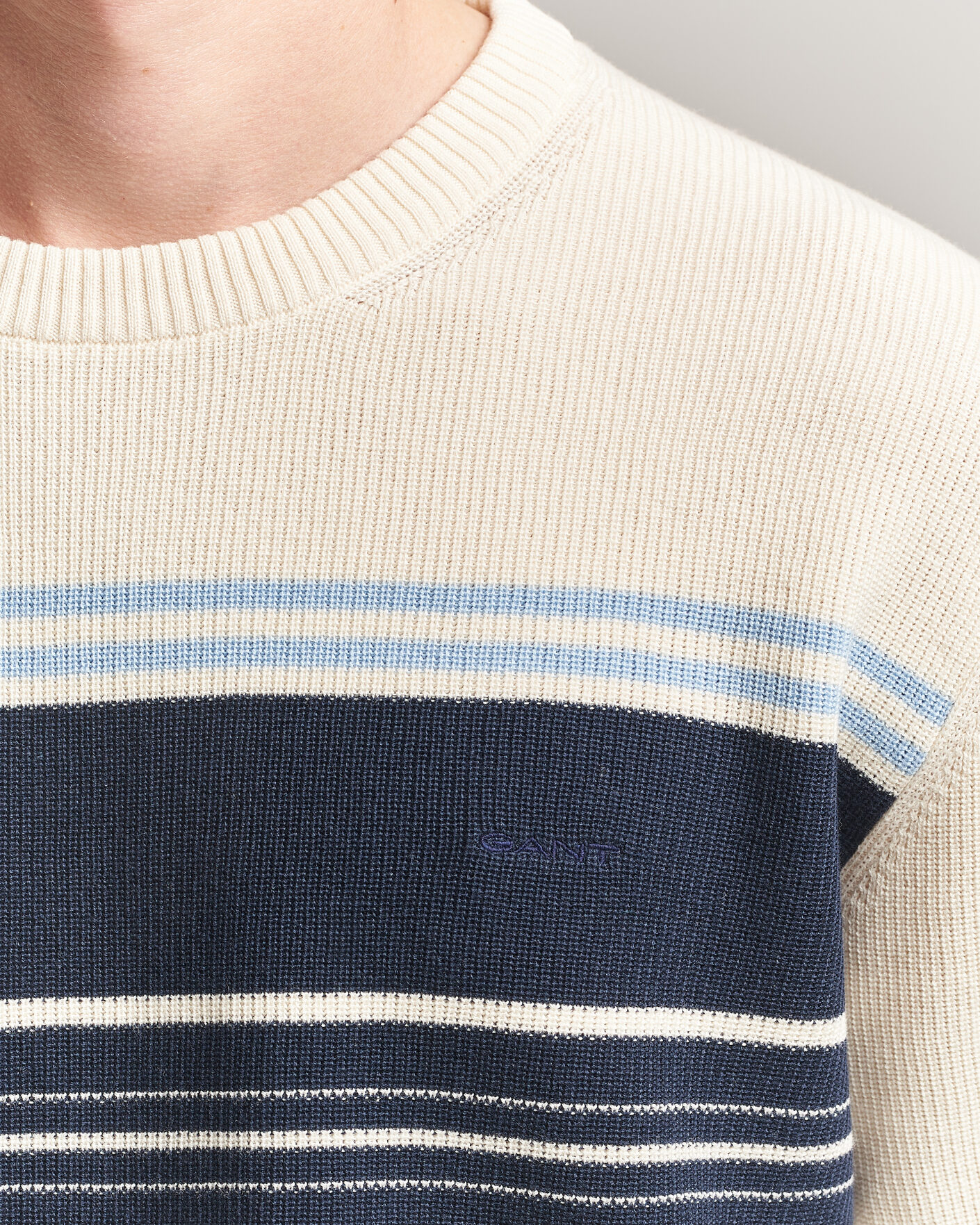 Uomini | T-shirt | Gant | Knitted Striped T-shirt Cream