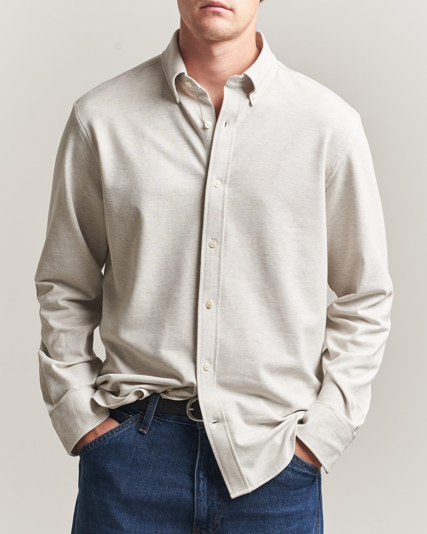 Uomini | Camicie | Gant | Regular Fit Jersey Pique Shirt Light Beige Melange
