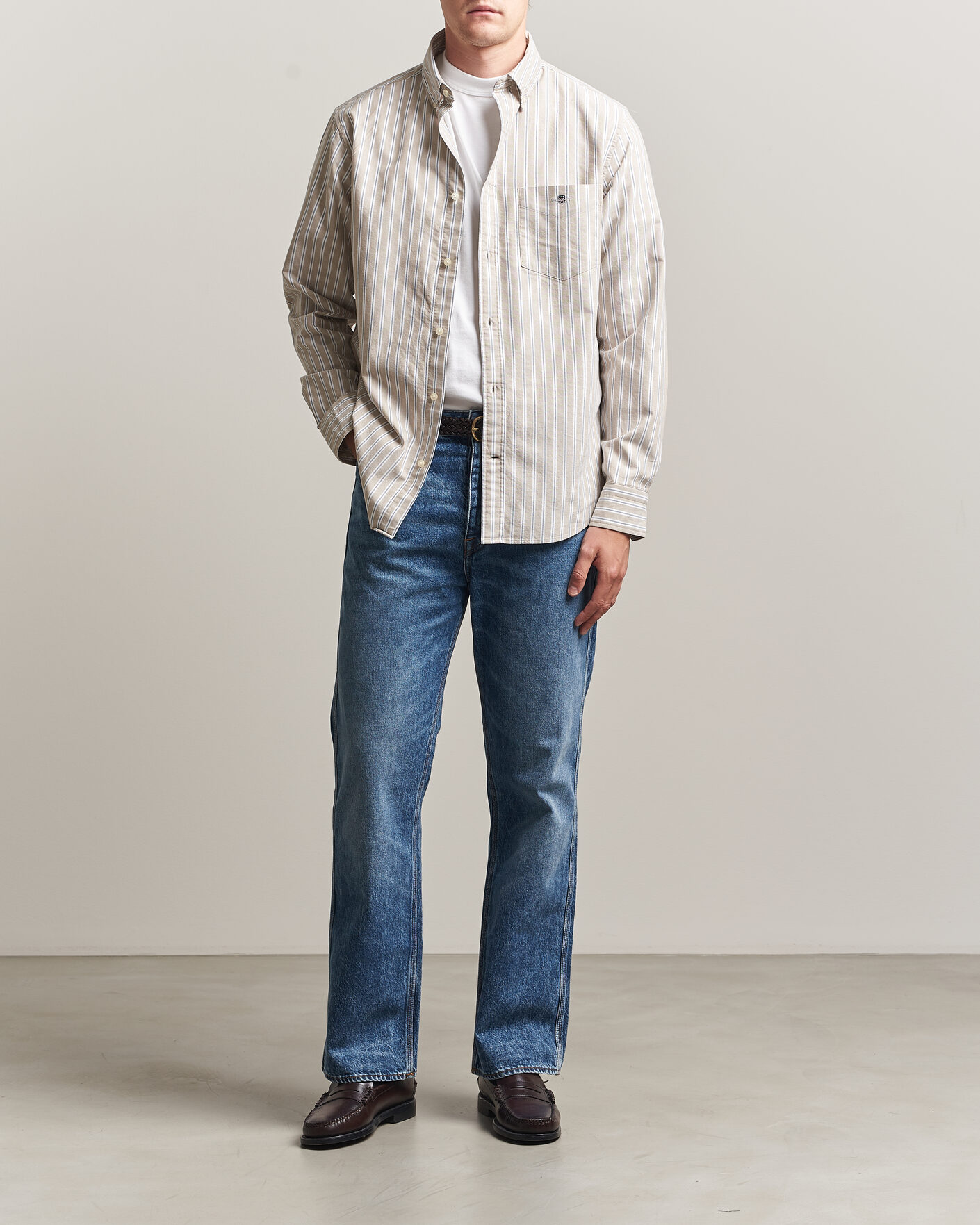 Uomini | Camicie | Gant | Regular Fit Classic Striped Oxford Shirt Light Taupe