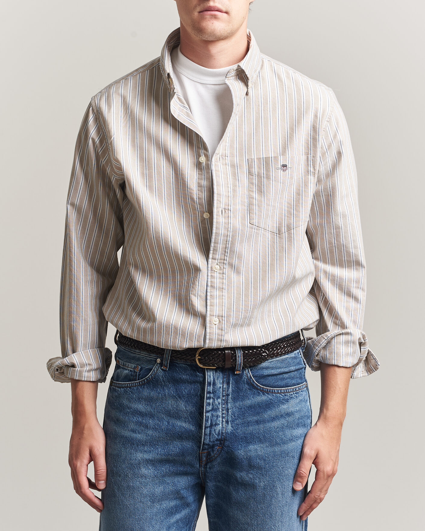 Uomini | Camicie | Gant | Regular Fit Classic Striped Oxford Shirt Light Taupe