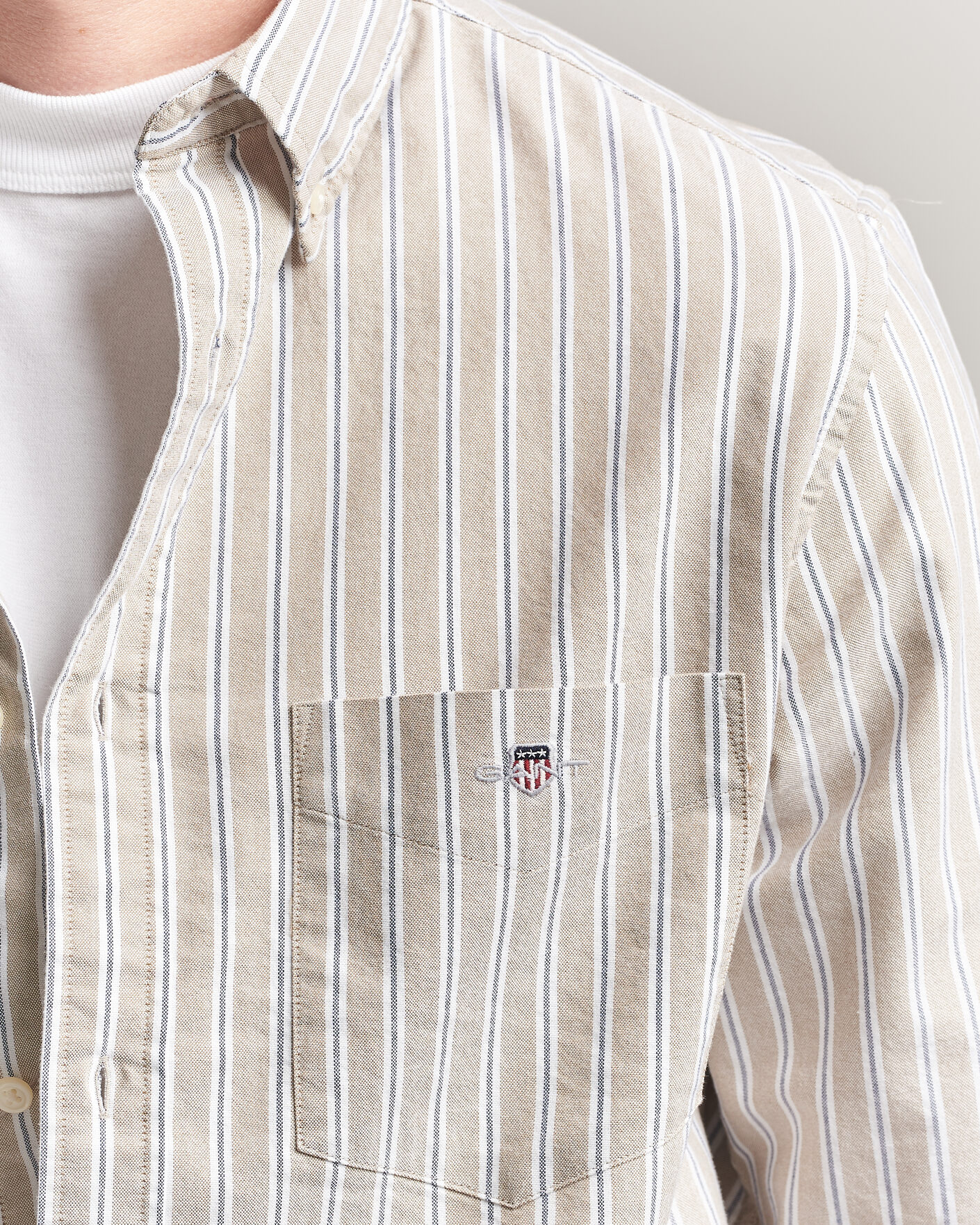 Uomini | Camicie | Gant | Regular Fit Classic Striped Oxford Shirt Light Taupe