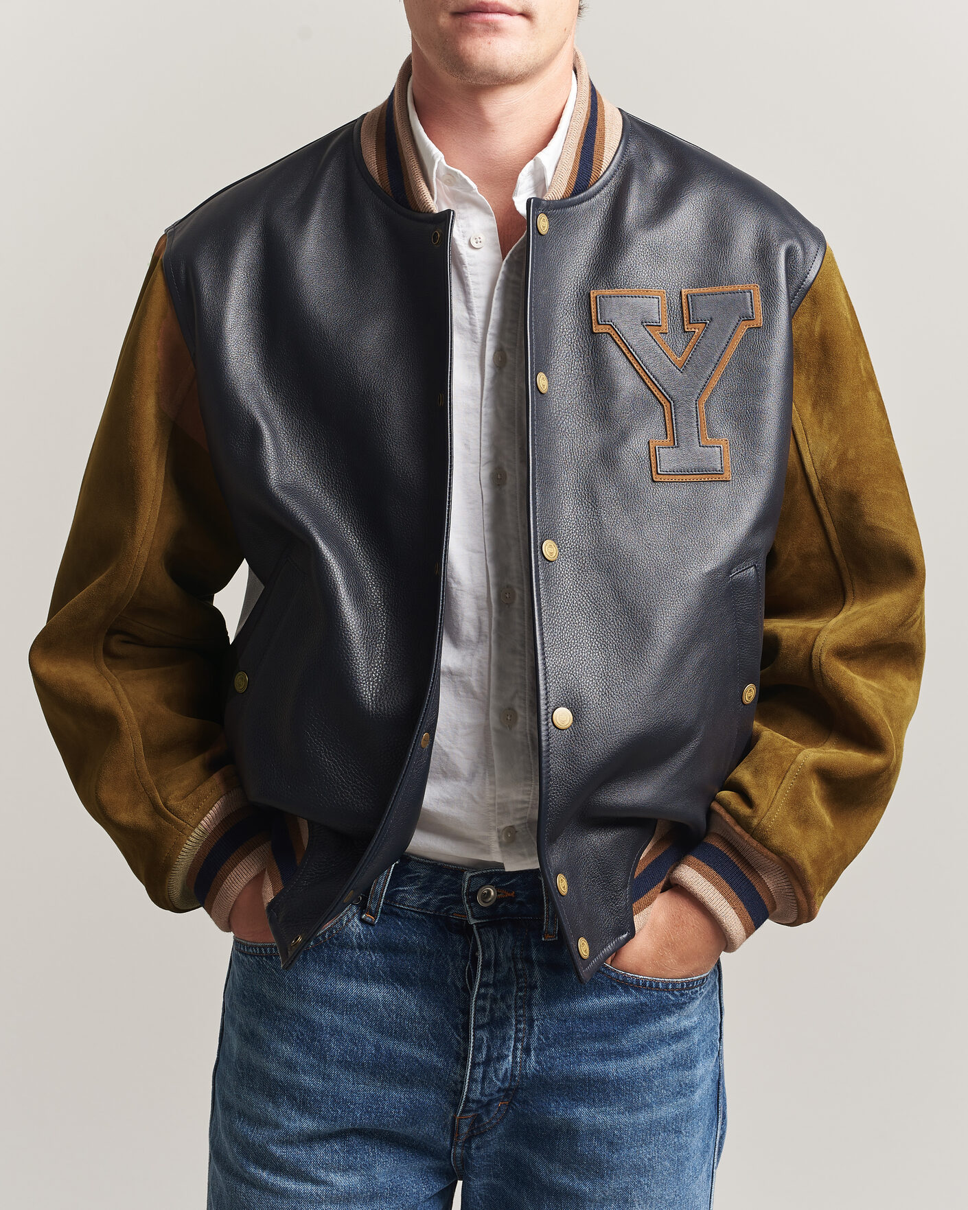 Uomini | Giacche | Gant | YALE Suede/Leather Varsity Jacket Navy
