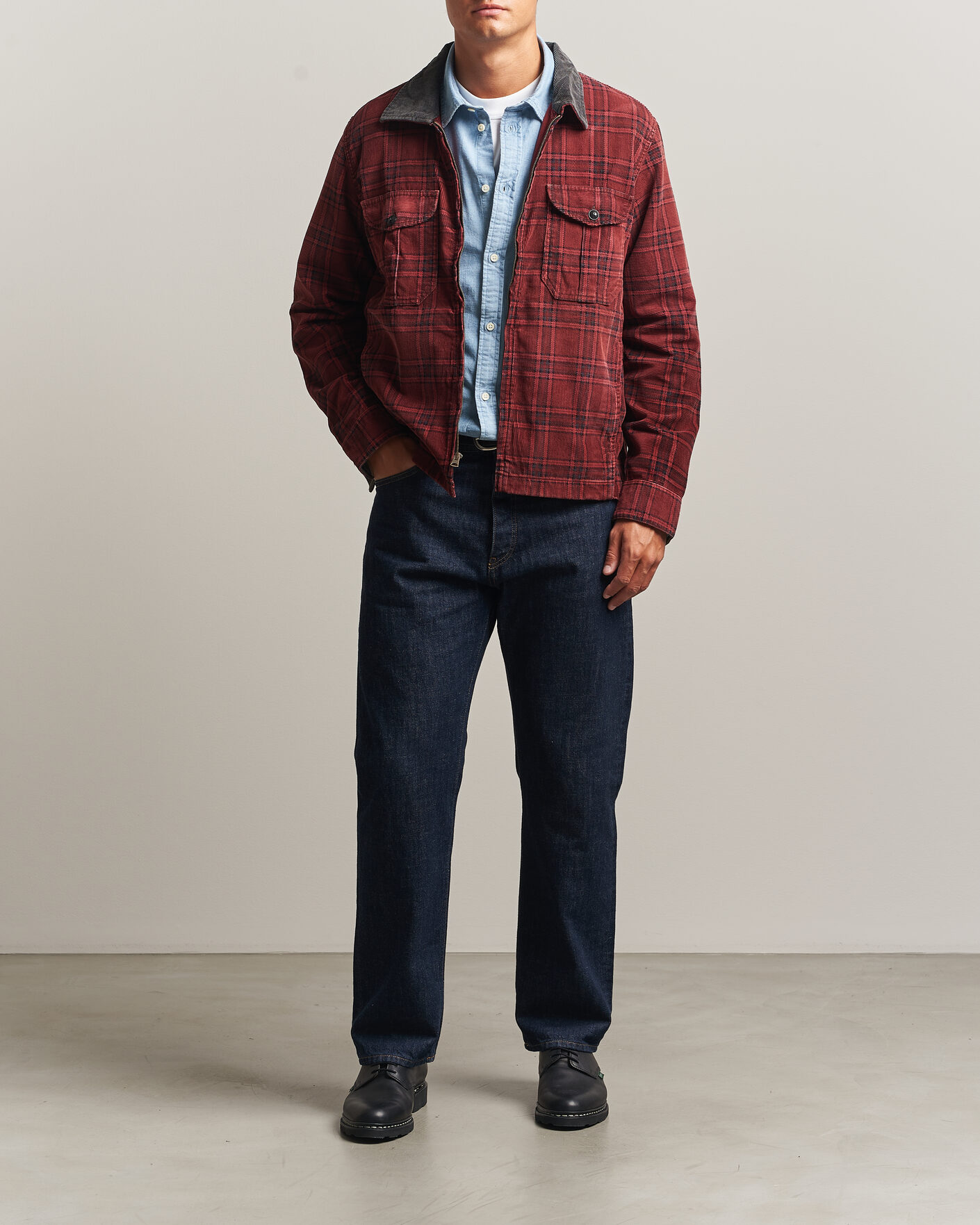 Uomini | Giacche | RRL | Corduroy Zip Shirt Jacket Red/Black